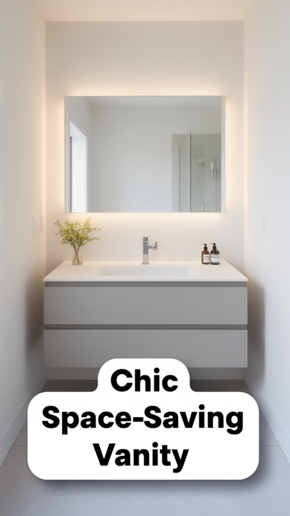 Small Bathroom Wall-Mounted Vanity That Frees Up Visual Floor Space