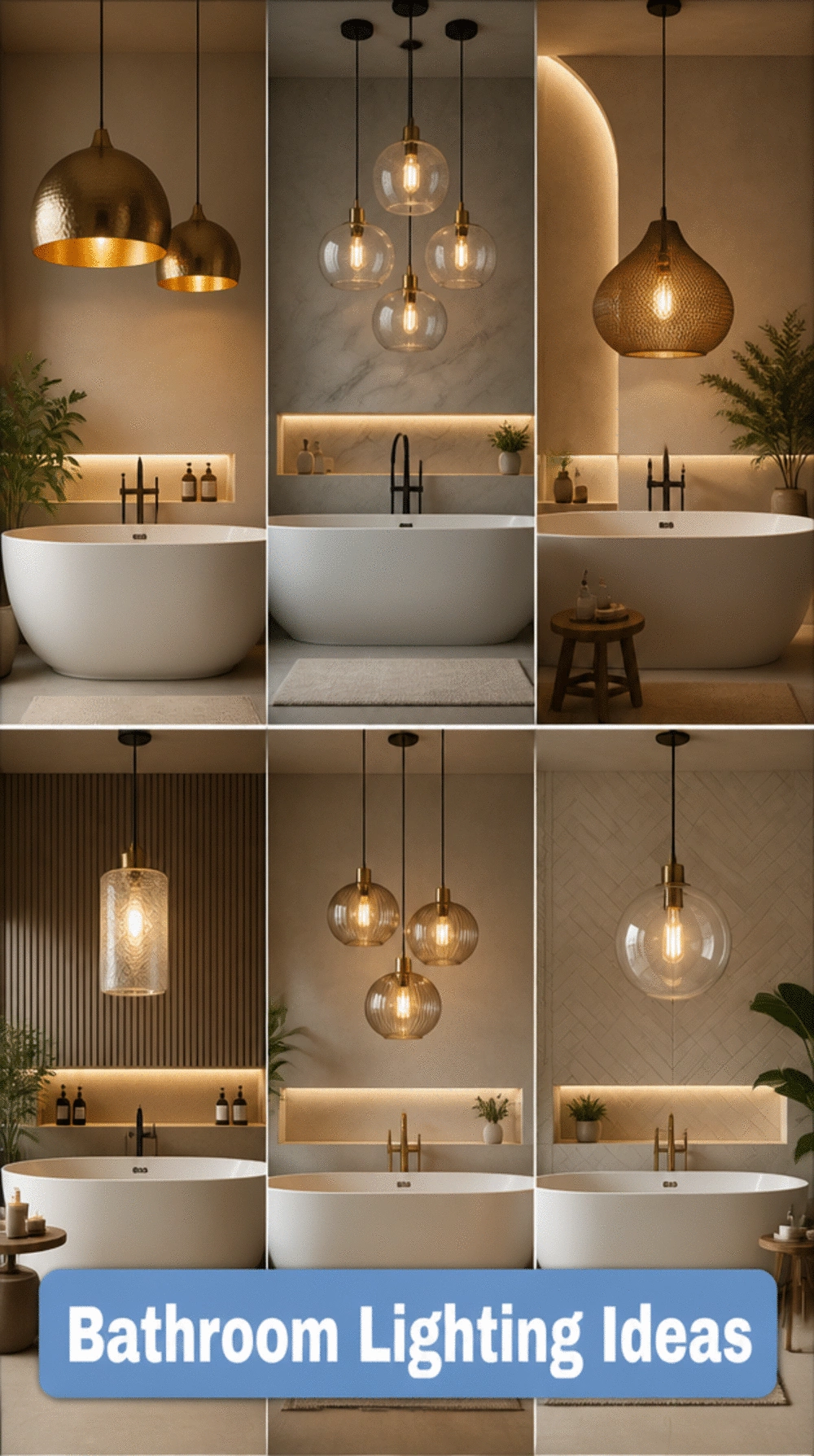 Bathroom Statement Pendant Light Over a Freestanding Tub for Drama