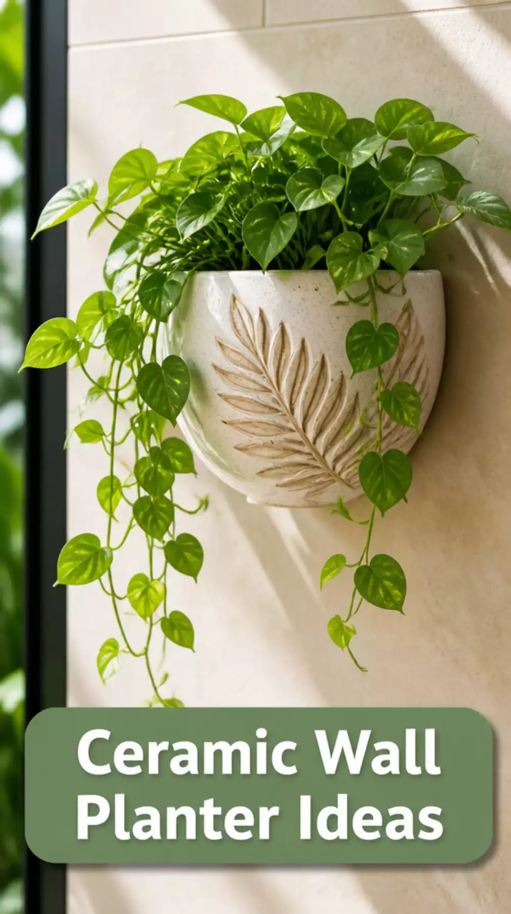 Bathroom Ceramic Wall Planter That Keeps a Trailing Plant Without a Shelf