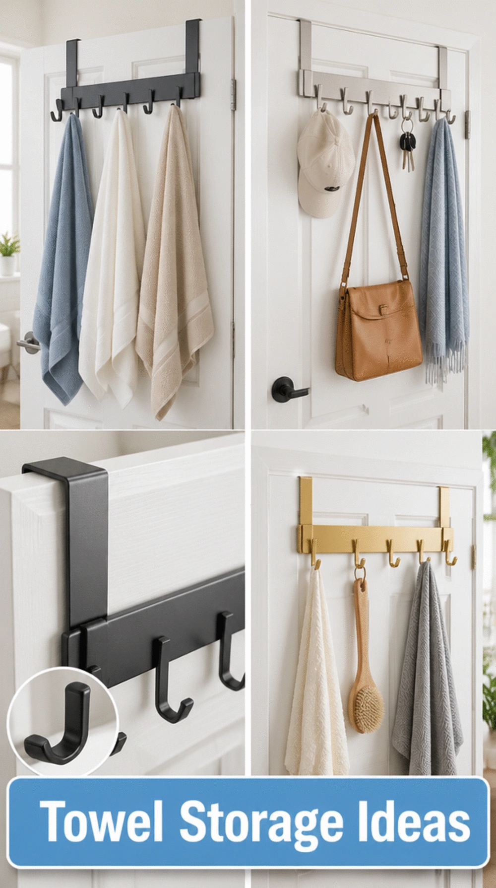 Bathroom Over-Door Hook Rail That Stores Towels Without a Single Nail