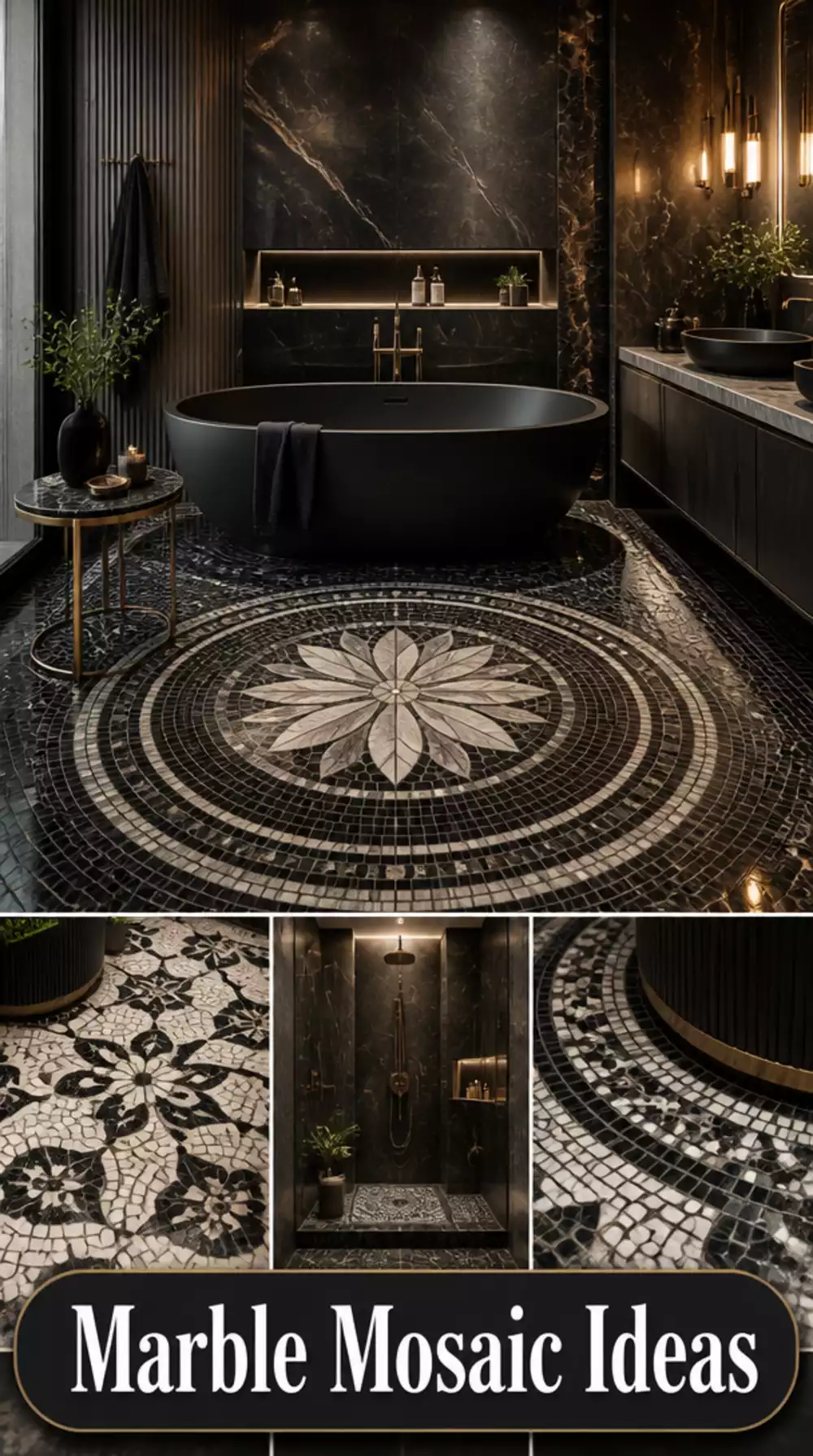 The Dark Bathroom Marble Mosaic Floor That Makes Matte Walls Look Rich