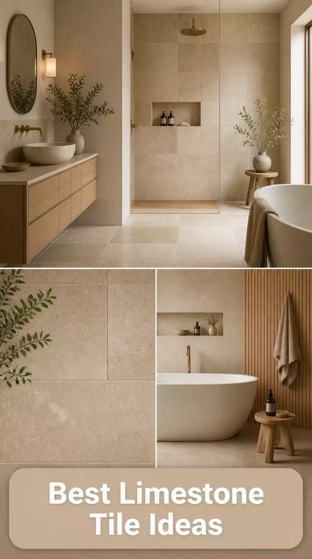 Japandi Bathroom Honed Limestone Tile in a Warm Sand Tone for Floors
