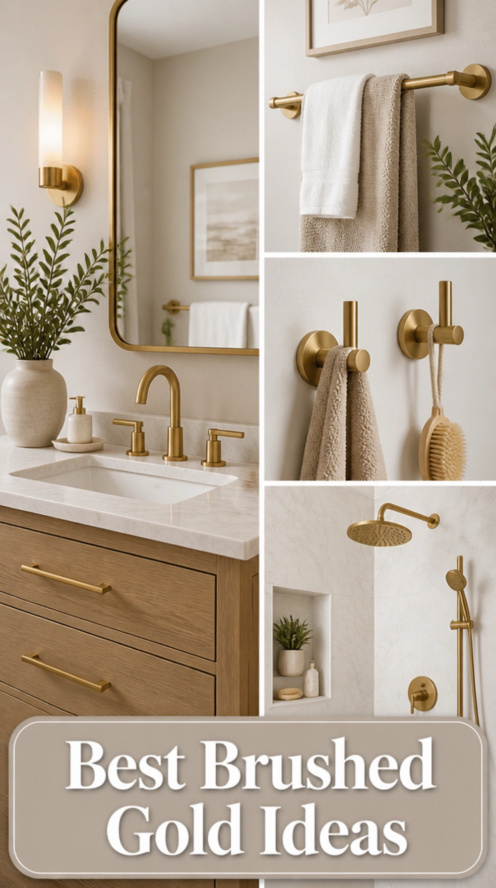 Bathroom Brushed Gold Hardware Set with Tap, Towel Rail, and Hook Matched