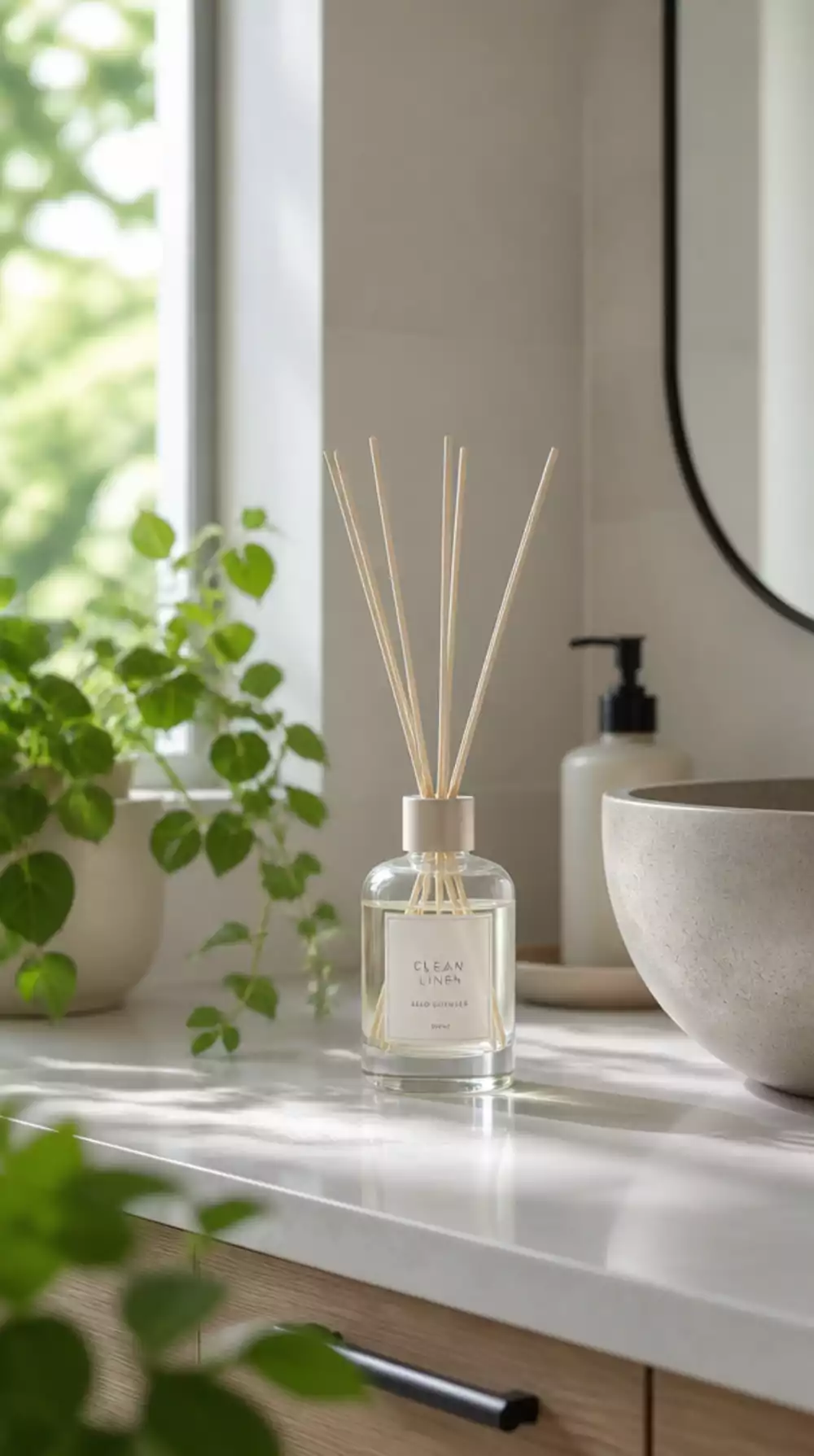 Bathroom Reed Diffuser in a Minimalist Glass Vessel That Scents a Room Subtly