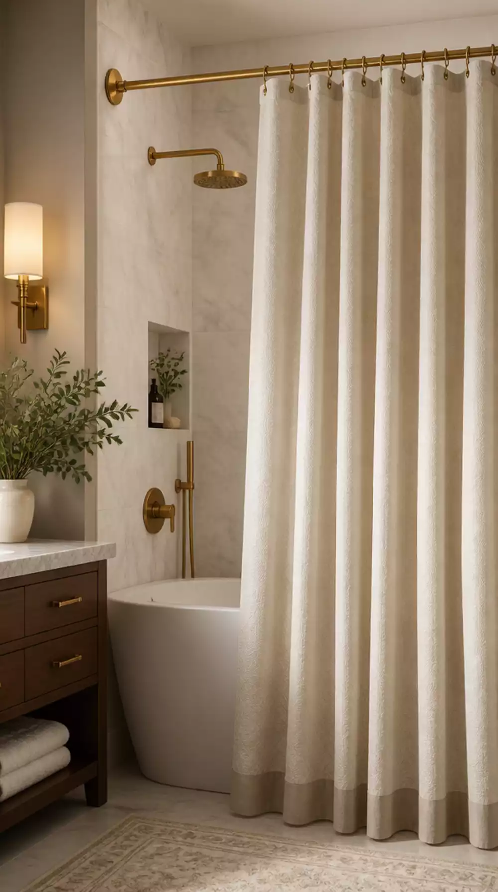 Bathroom Shower Curtain Rod in Brushed Gold That Elevates Any Basic Curtain