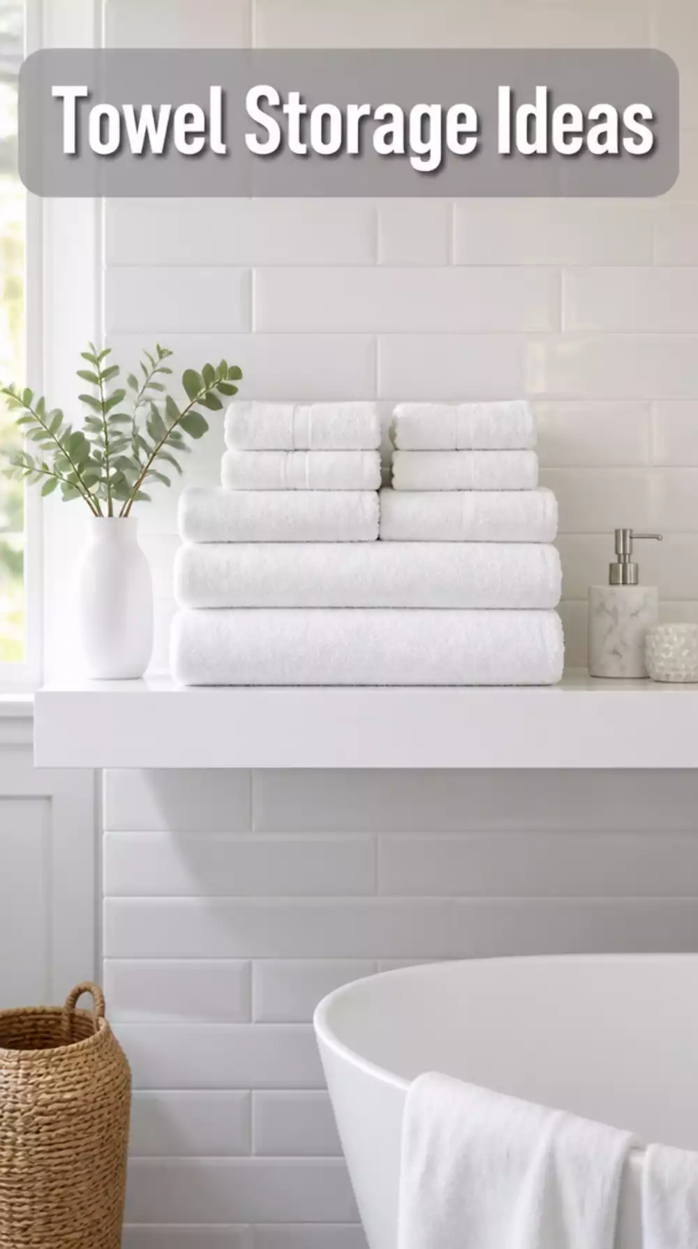 White Linen Towels Stacked on Floating Shelf