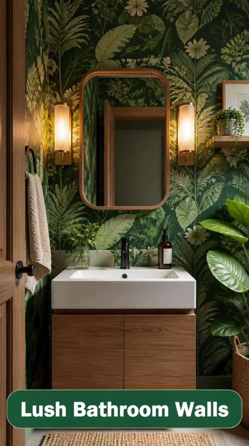 Lush Deep Green Botanical Bathroom Wallpaper Ideas
