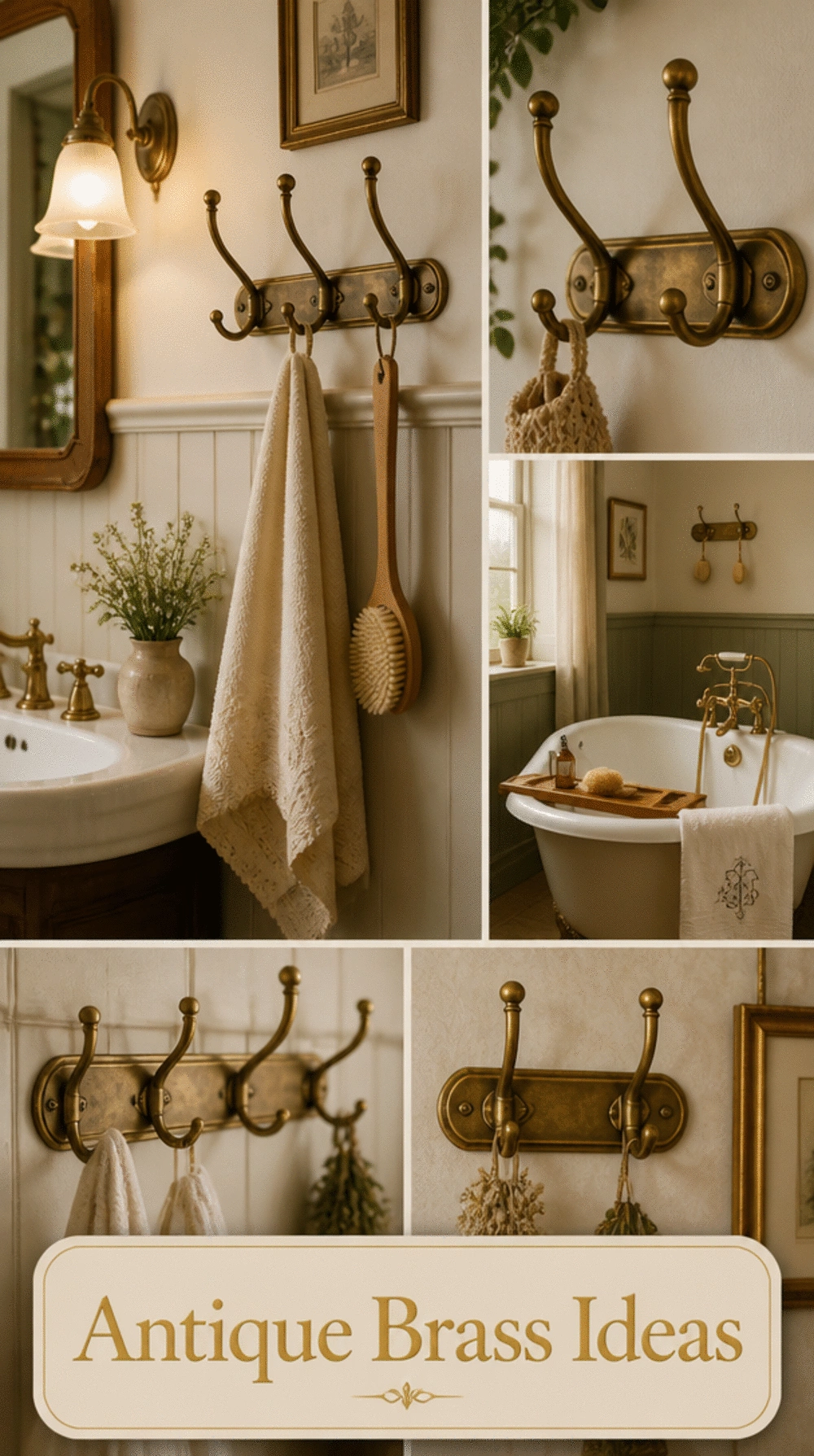 Bathroom Antique Brass Hook Rail That Adds Character to a Vintage Scheme