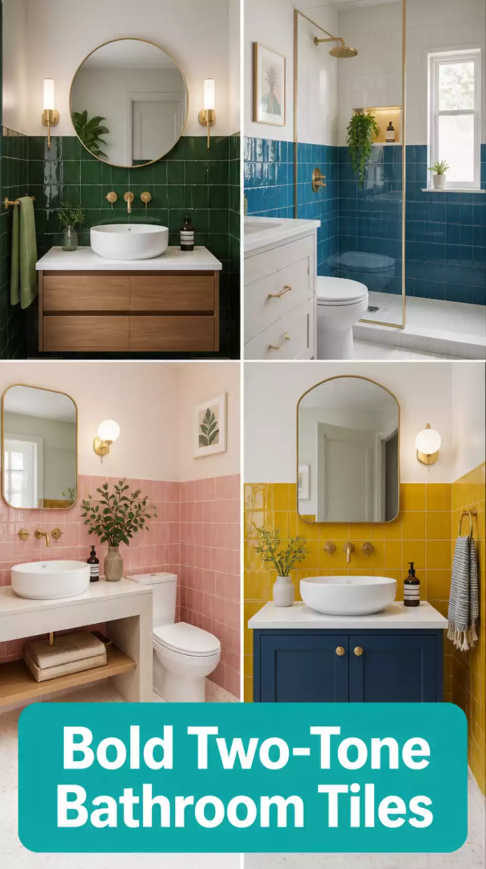 Bathroom Zellige Half-Wall Tile That Ends at Waist Height for a Bold Two-Tone Look