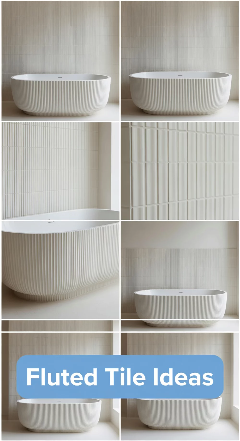 Bathtub Surround with Fluted Tile Panel That Adds Sculptural Texture to a Plain Tub