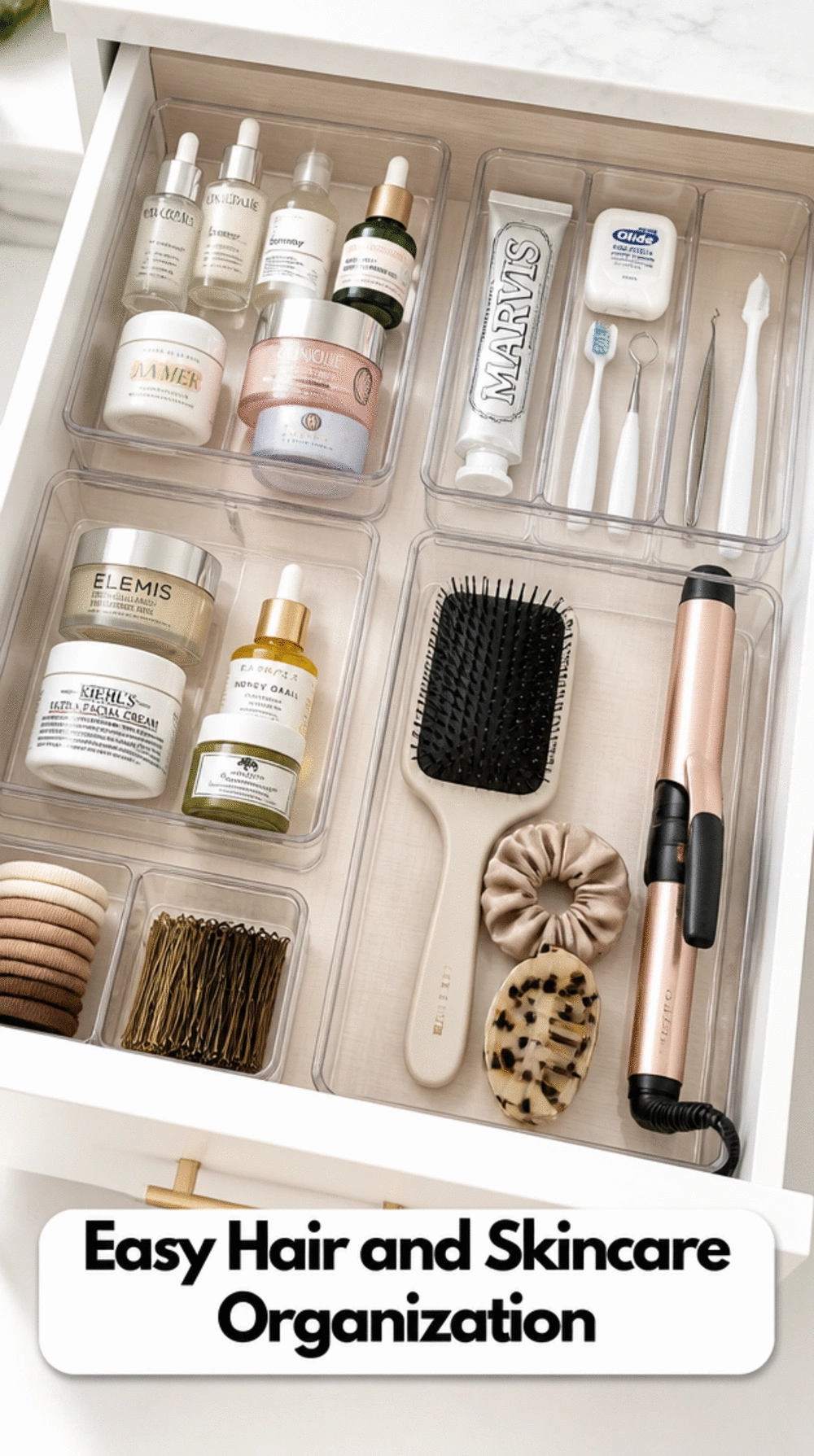 Bathroom Drawer Clear Stackable Tray Set for Skincare- Dental- and Hair Tools