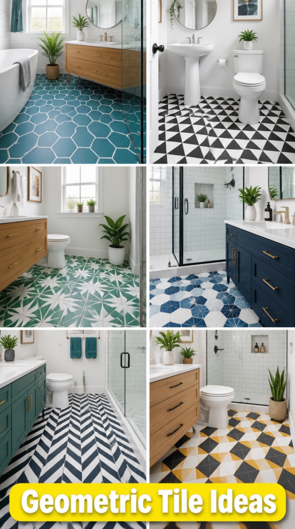 Bathroom Geometric Patterned Floor Tile That Makes an Entry Feel Bold