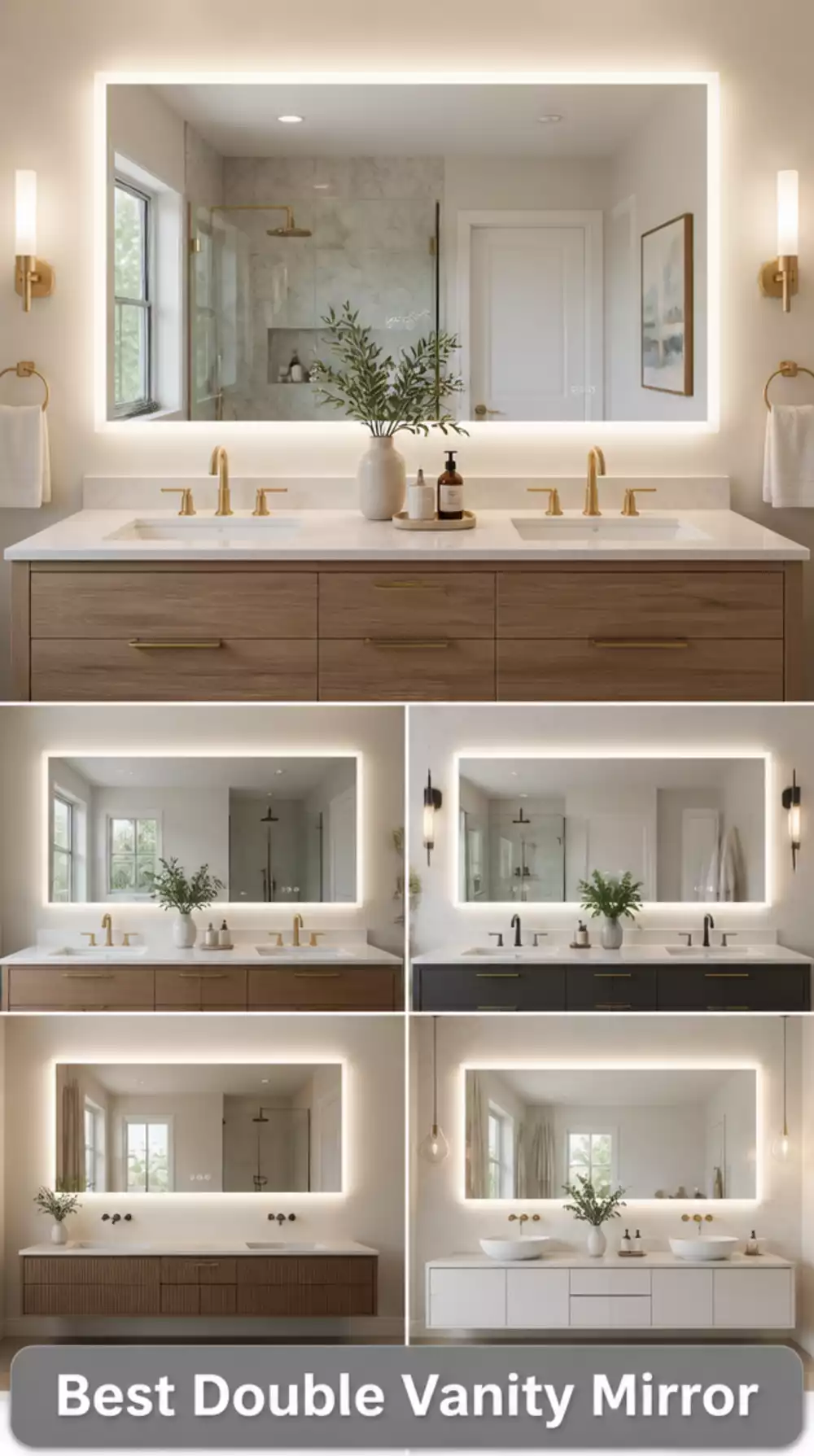 Bathroom LED Frameless Rectangle Mirror That Fits Above a Double Vanity