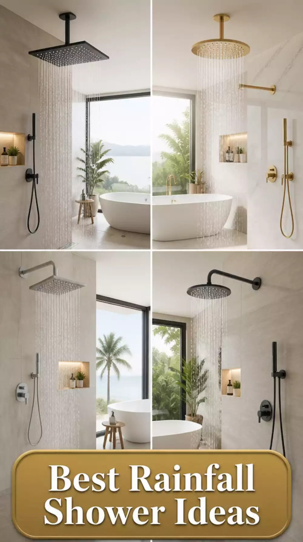 Bathroom Rainfall Shower Head That Pairs with a Freestanding Tub Aesthetic