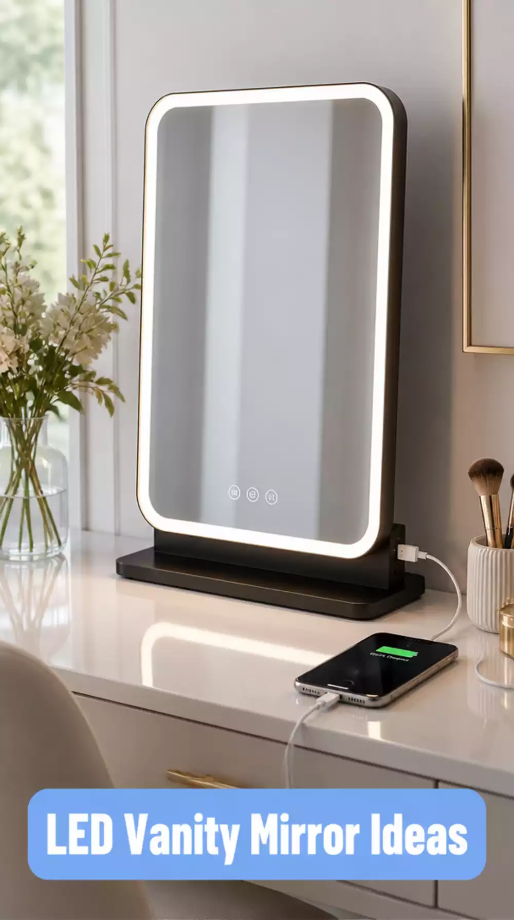 Bathroom LED Vanity Mirror with Built-In USB Port for Phone Charging