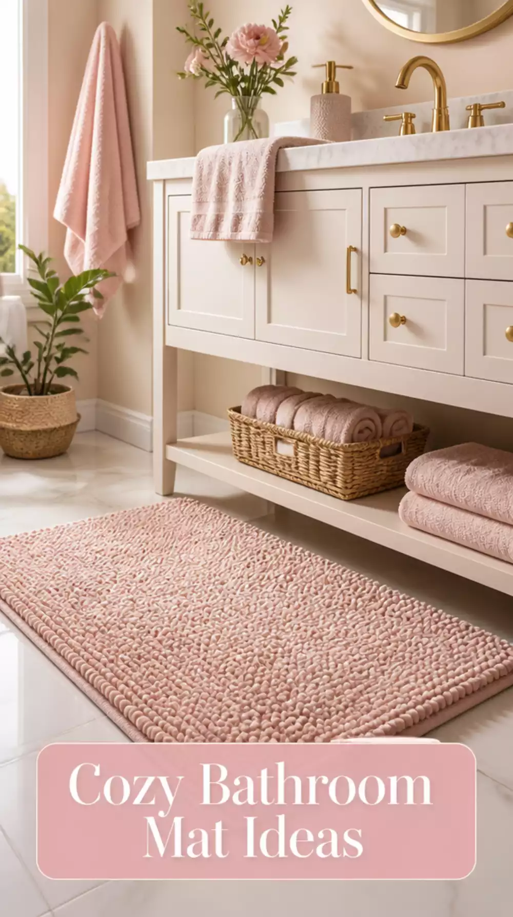 Bathroom Blush Pink Bath Mat in Plush Chenille for a Warm Feminine Floor