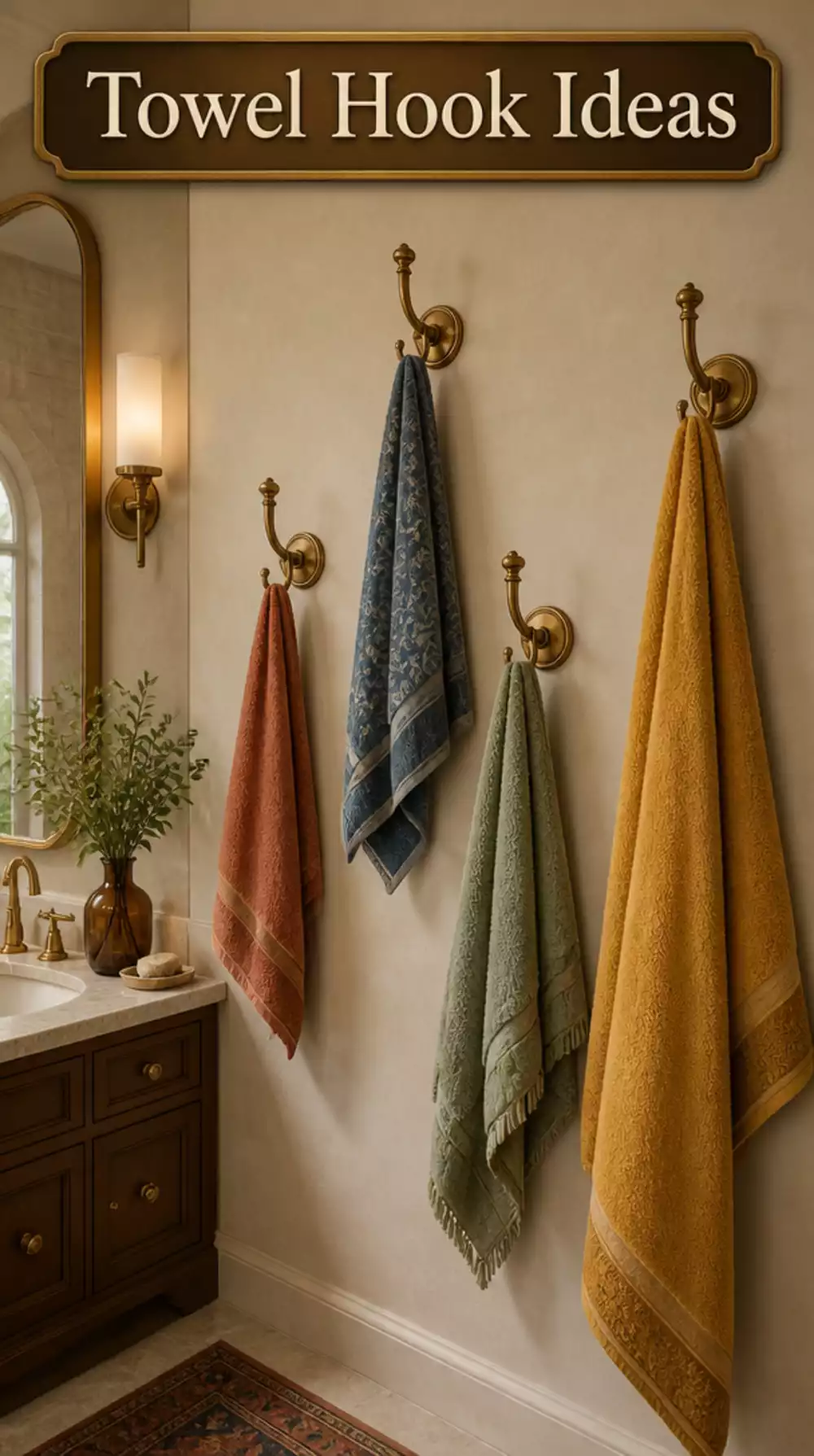 Antique Brass Towel Hooks for Bathroom Organization