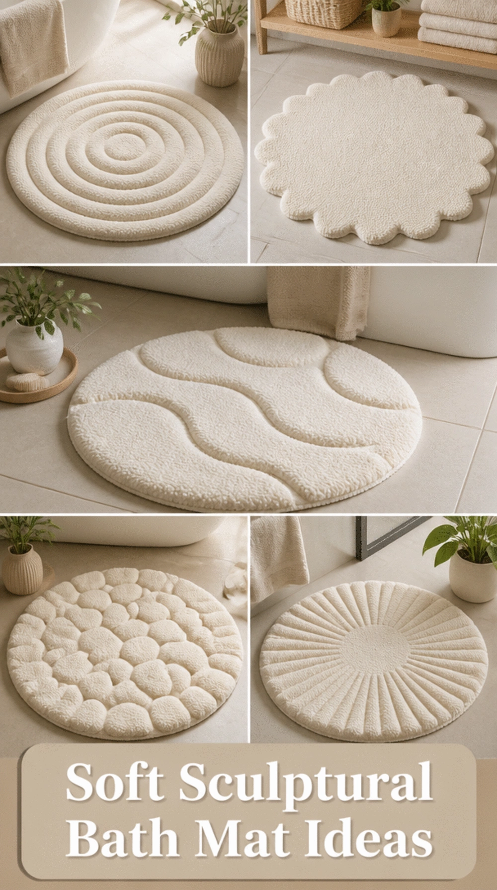 Bathroom Round Boucle Bath Mat in Ivory for a Soft Sculptural Floor Detail