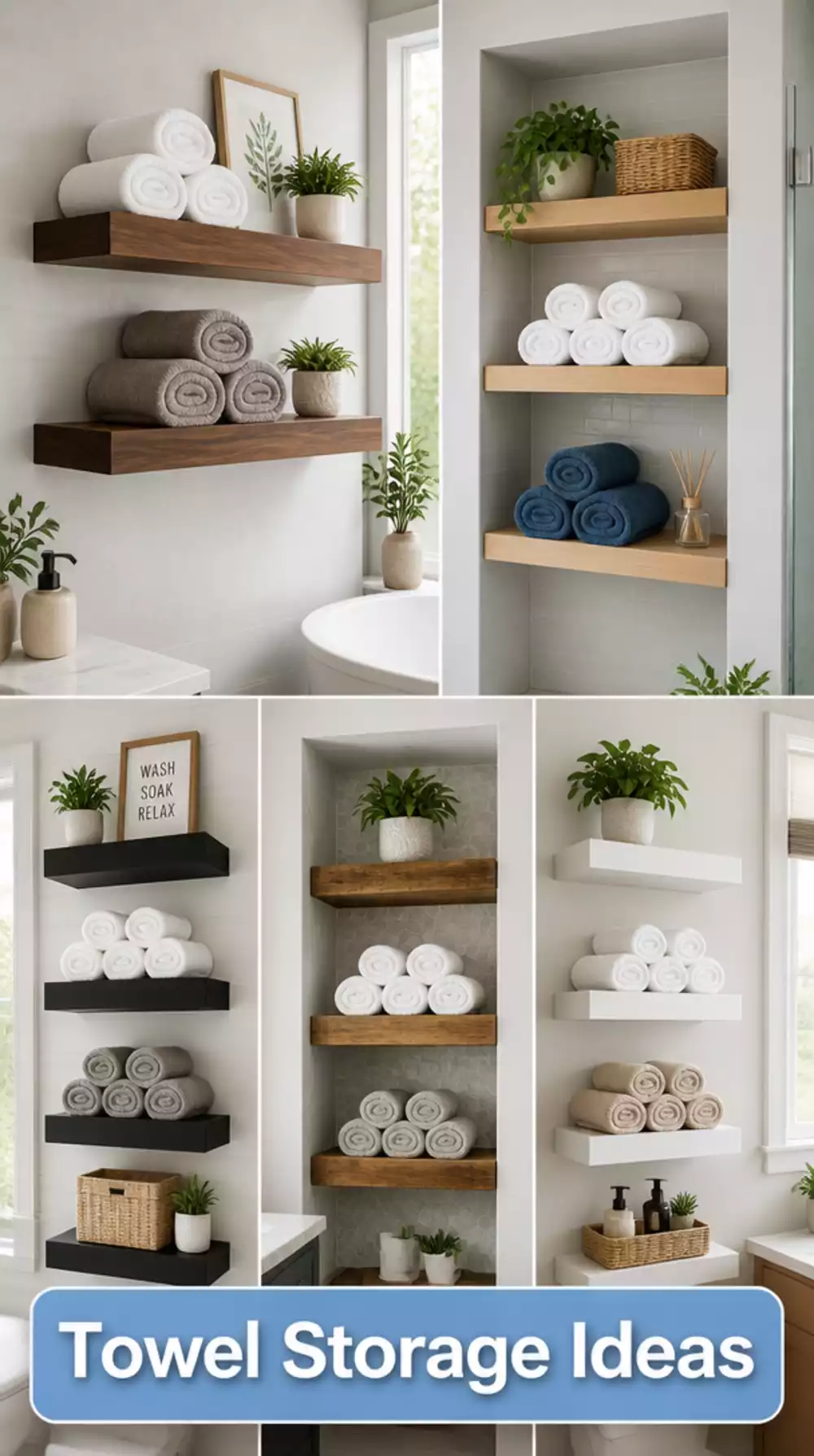 Bathroom Floating Wall Shelf That Holds Towels Without Taking Floor Space