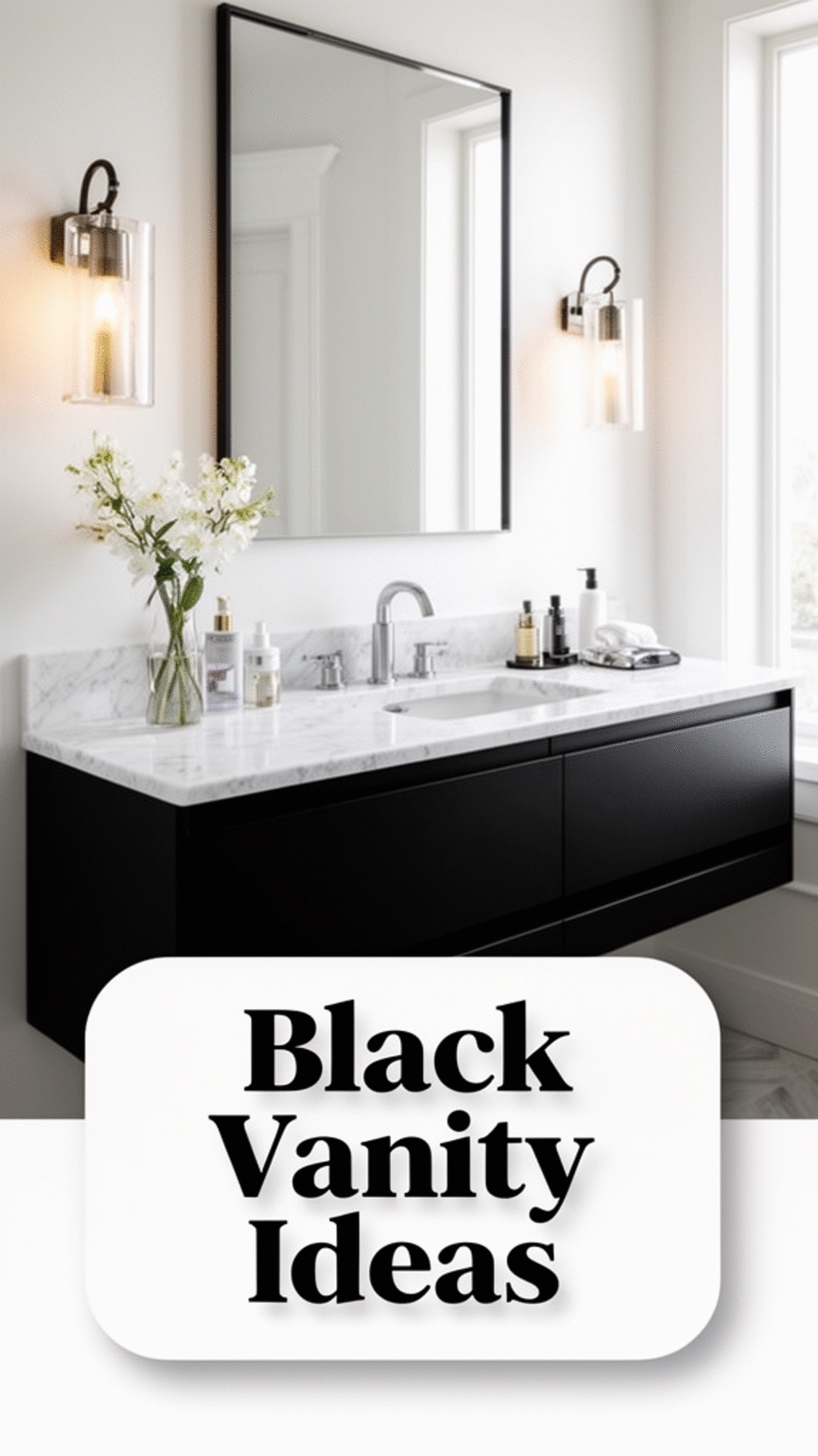 Bathroom Black Vanity with White Marble Top for a High-Contrast Statement