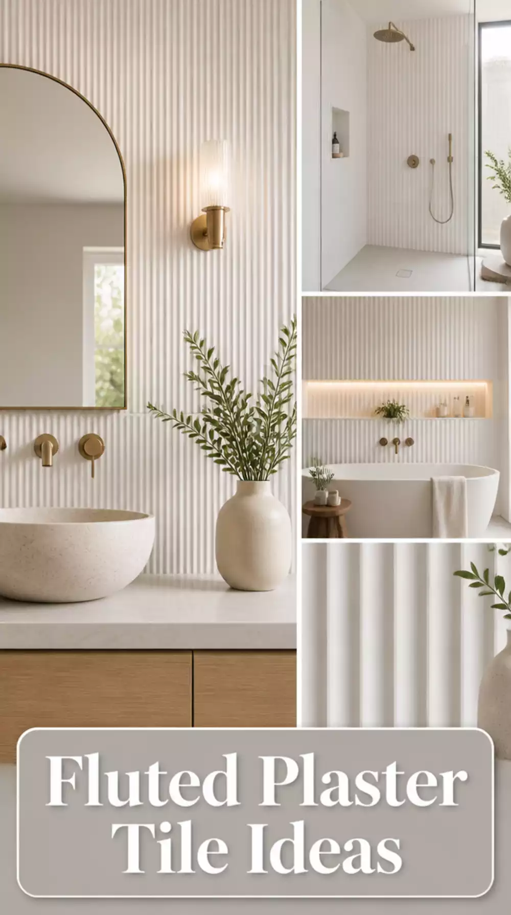 Bathroom Fluted Plaster Effect Tile in Soft White for a Sculptural Feature Wall