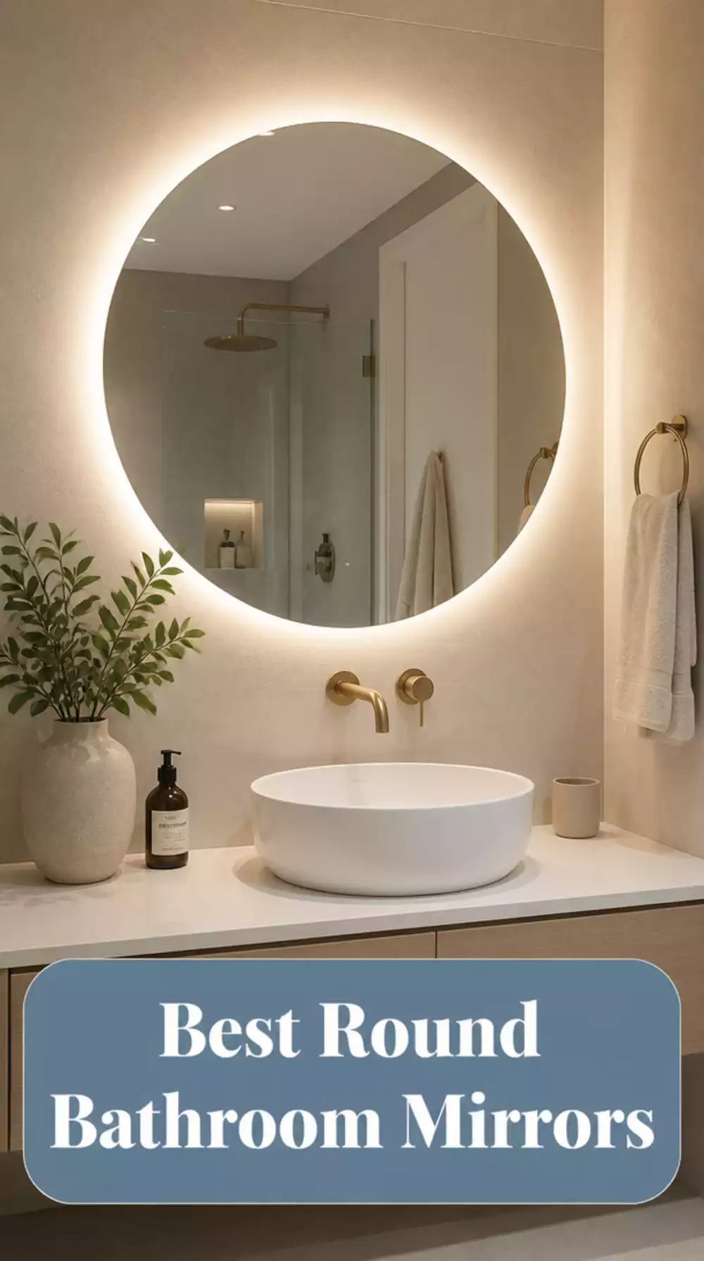 Bathroom Illuminated Round Mirror That Creates a Halo Effect on the Wall