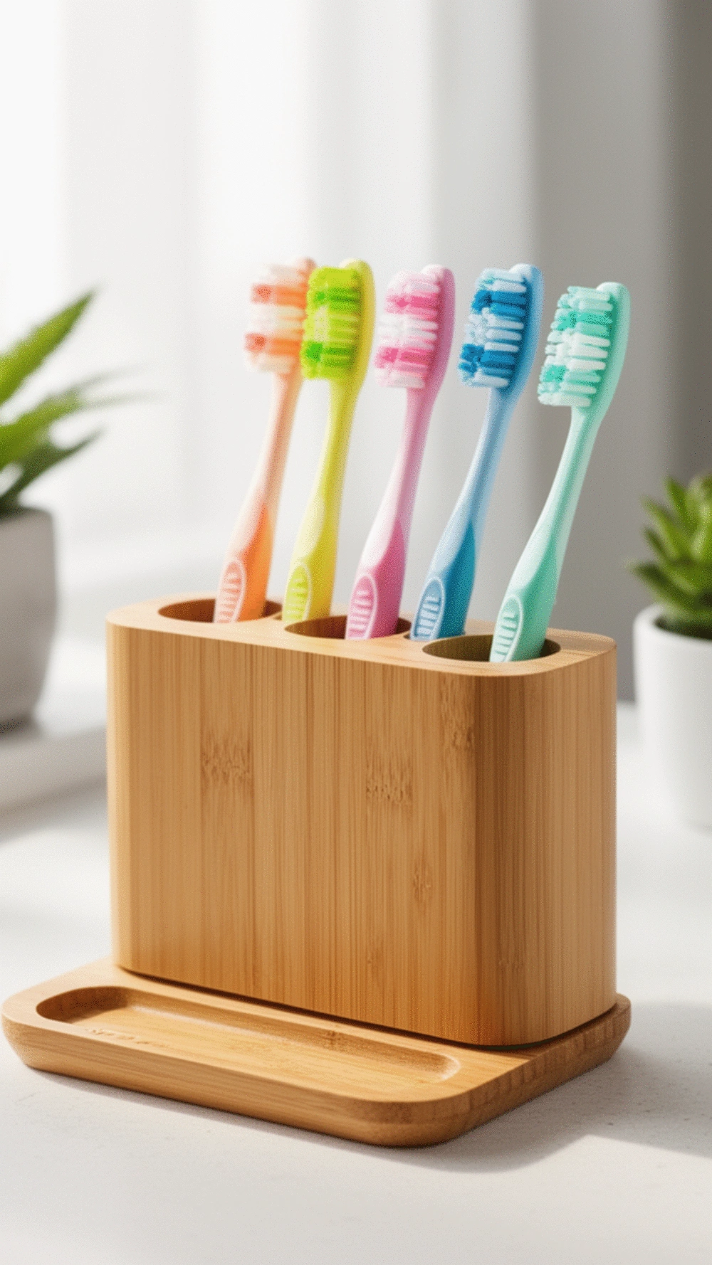 Bathroom Toothbrush Holder with Built-In Tray That Catches Drips Below