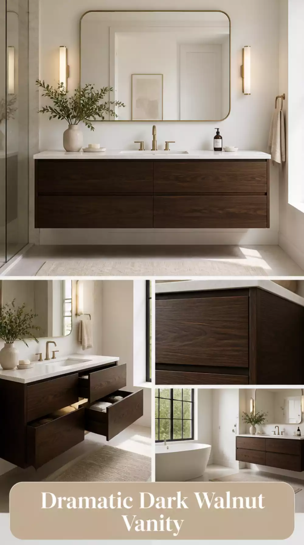 Floating Bathroom Vanity in Dark Walnut for a Dramatic Contrast Look