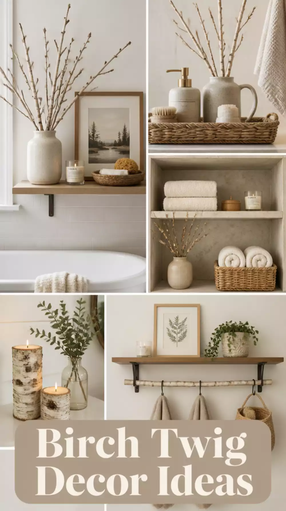 The Bathroom Birch Twig Bundle Trick That Completes a Scandinavian Shelf Vignette