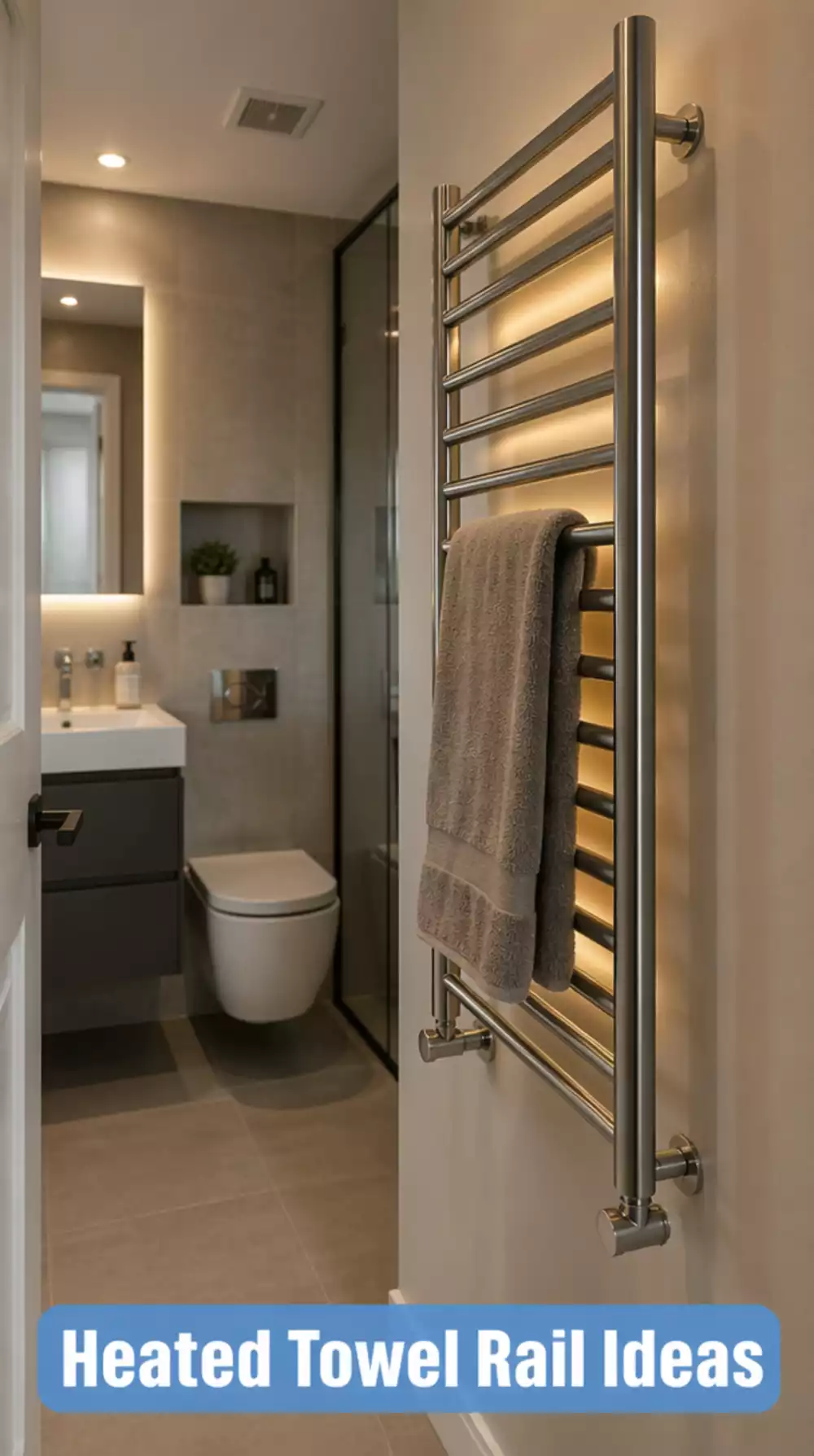 Small Ensuite Bathroom Heated Towel Rail That Fits on a Narrow Side Wall