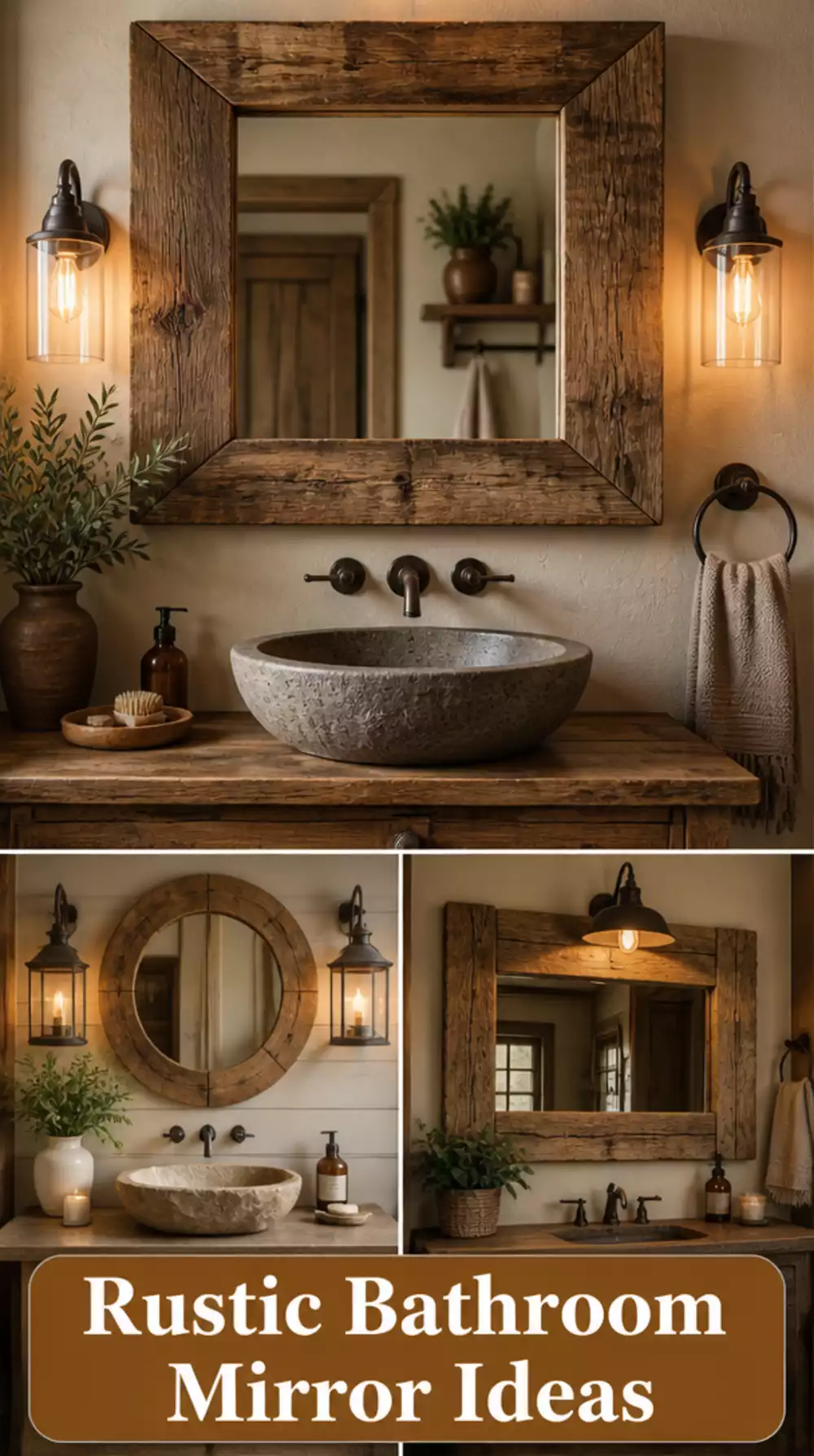 Rustic Bathroom Barnwood Mirror Frame Above a Vessel Sink and Vanity