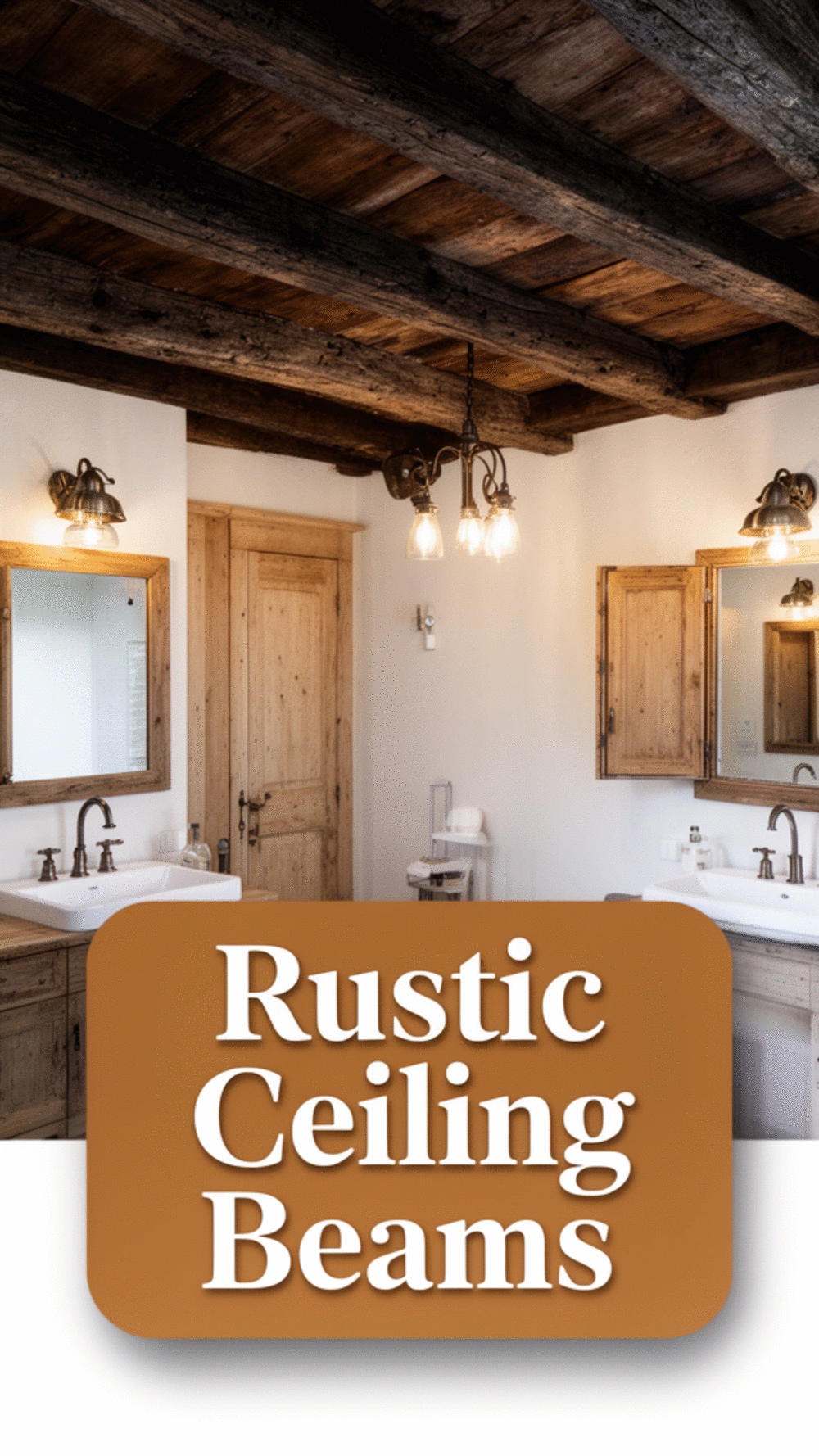 Bathroom Exposed Dark Wood Ceiling Beam That Anchors a Rustic Scheme