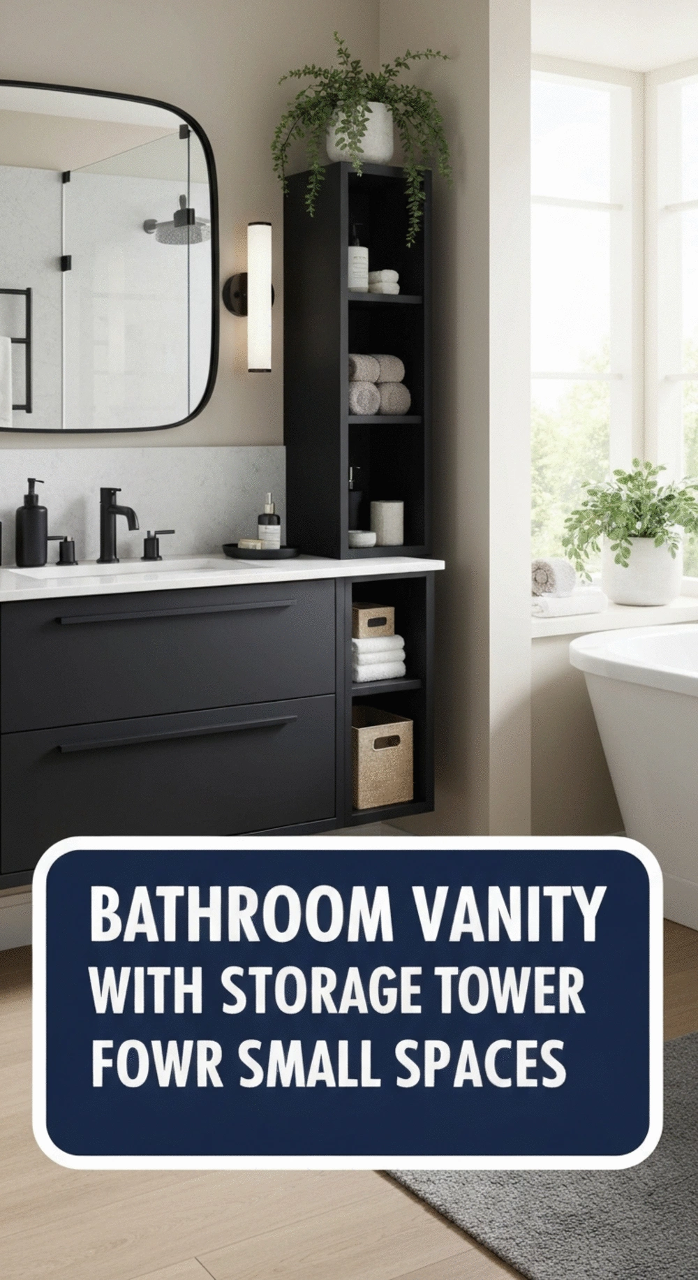 bathroom vanity with storage tower