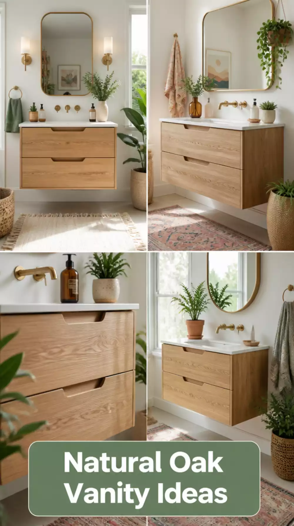 Floating Bathroom Vanity in Natural Oak with Integrated Drawer Pulls