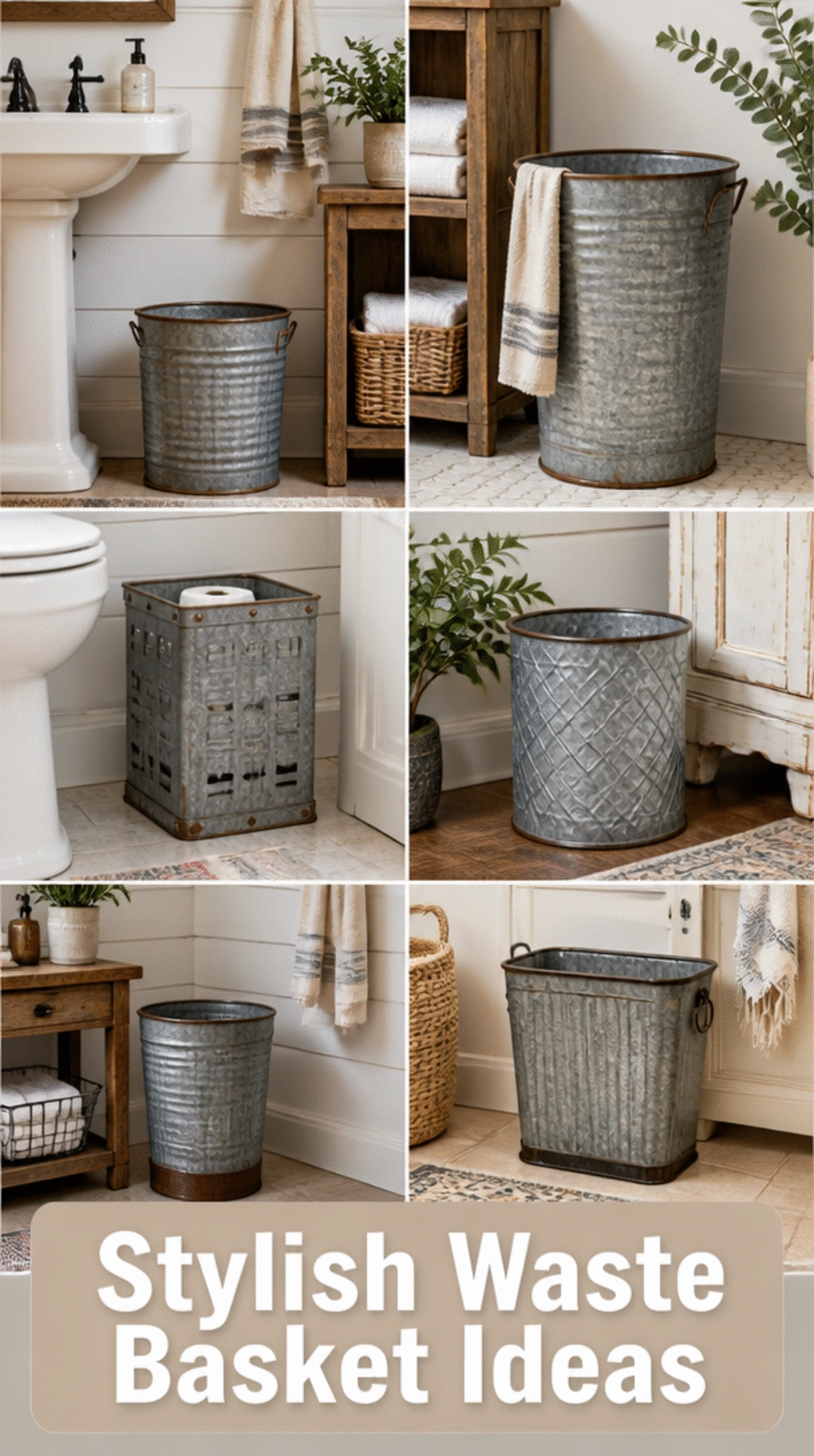 Bathroom Galvanised Metal Bin That Doubles as a Stylish Waste Basket