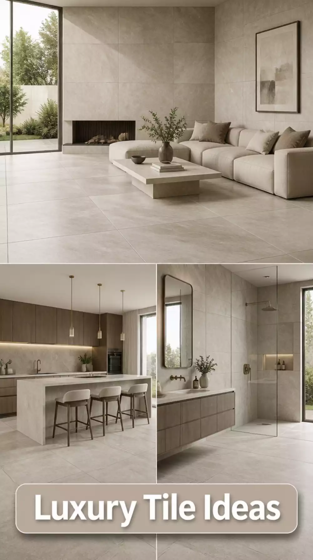 Luxury Bathroom Large-Format Porcelain Tile in a Warm Greige That Hides No Joins