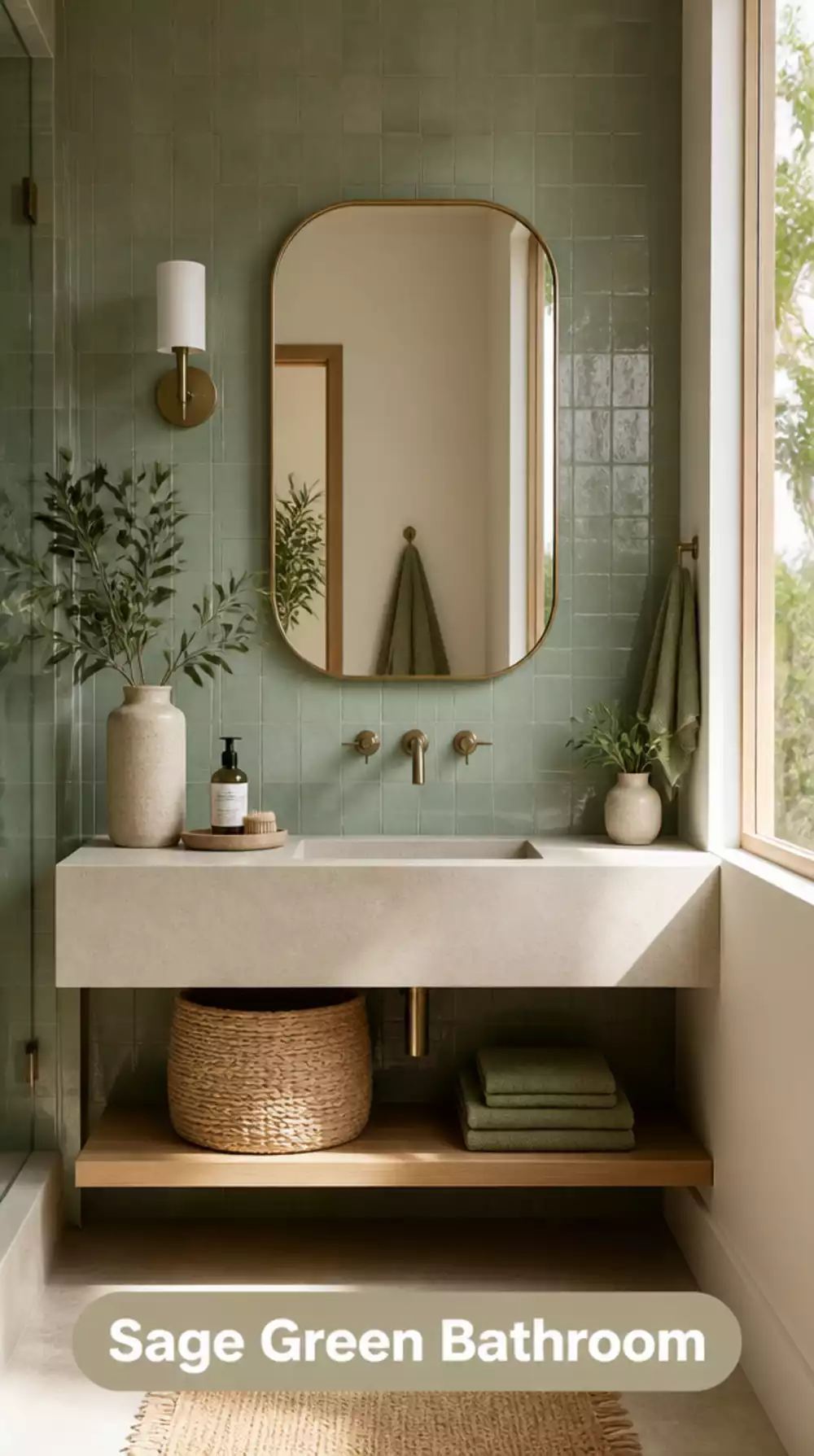 Bathroom Sage Green Zellige Tile That Catches Light Like a Living Wall