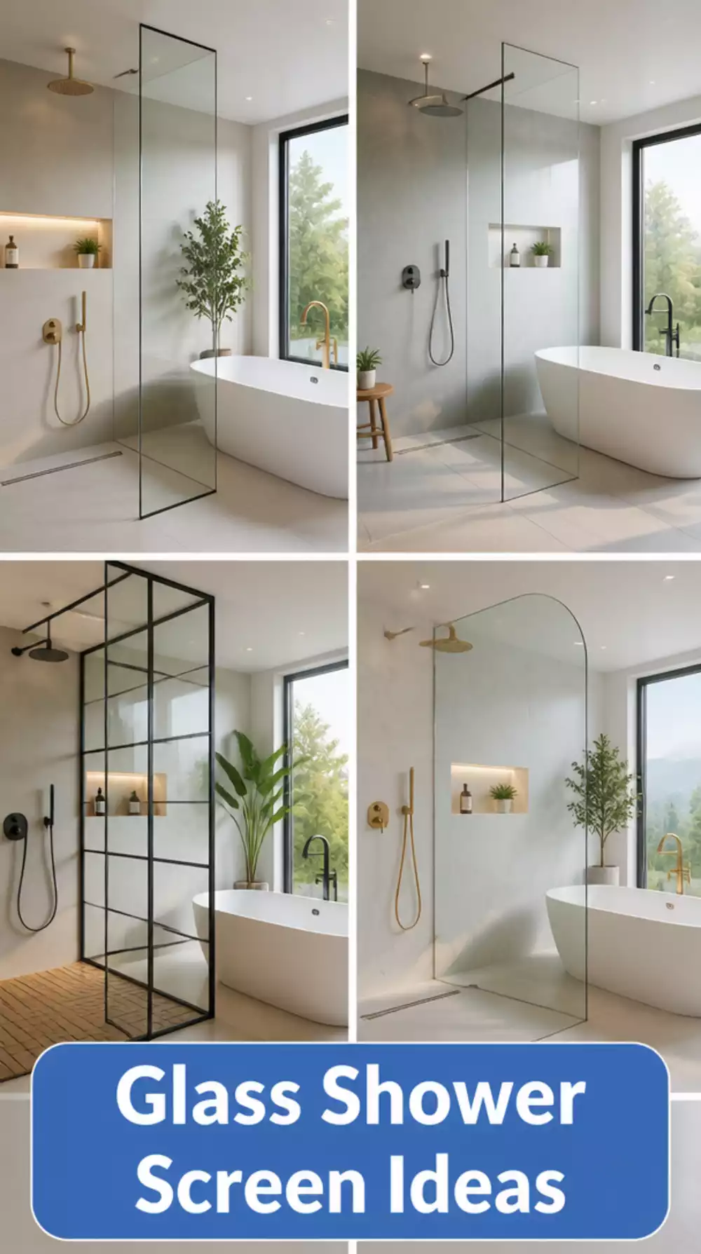 Bathroom Glass Shower Screen That Separates a Wet Room from a Tub Zone