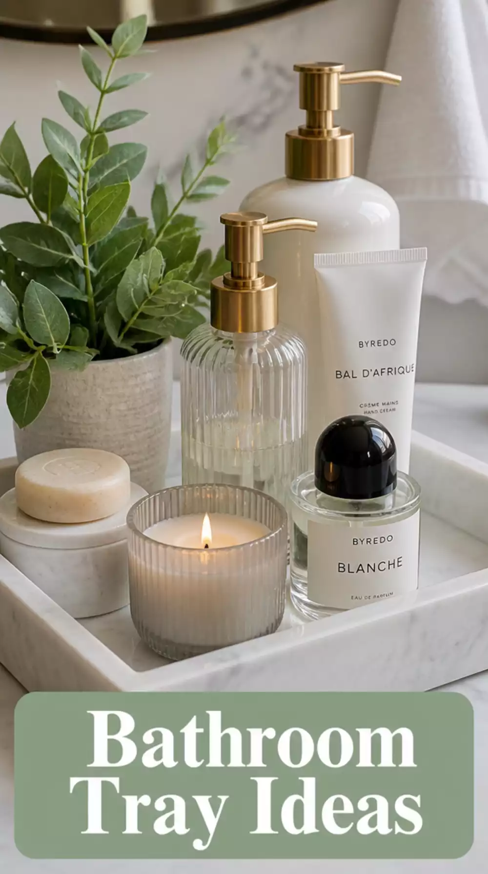 Bathroom Marble Tray on the Countertop That Groups Toiletries into a Display