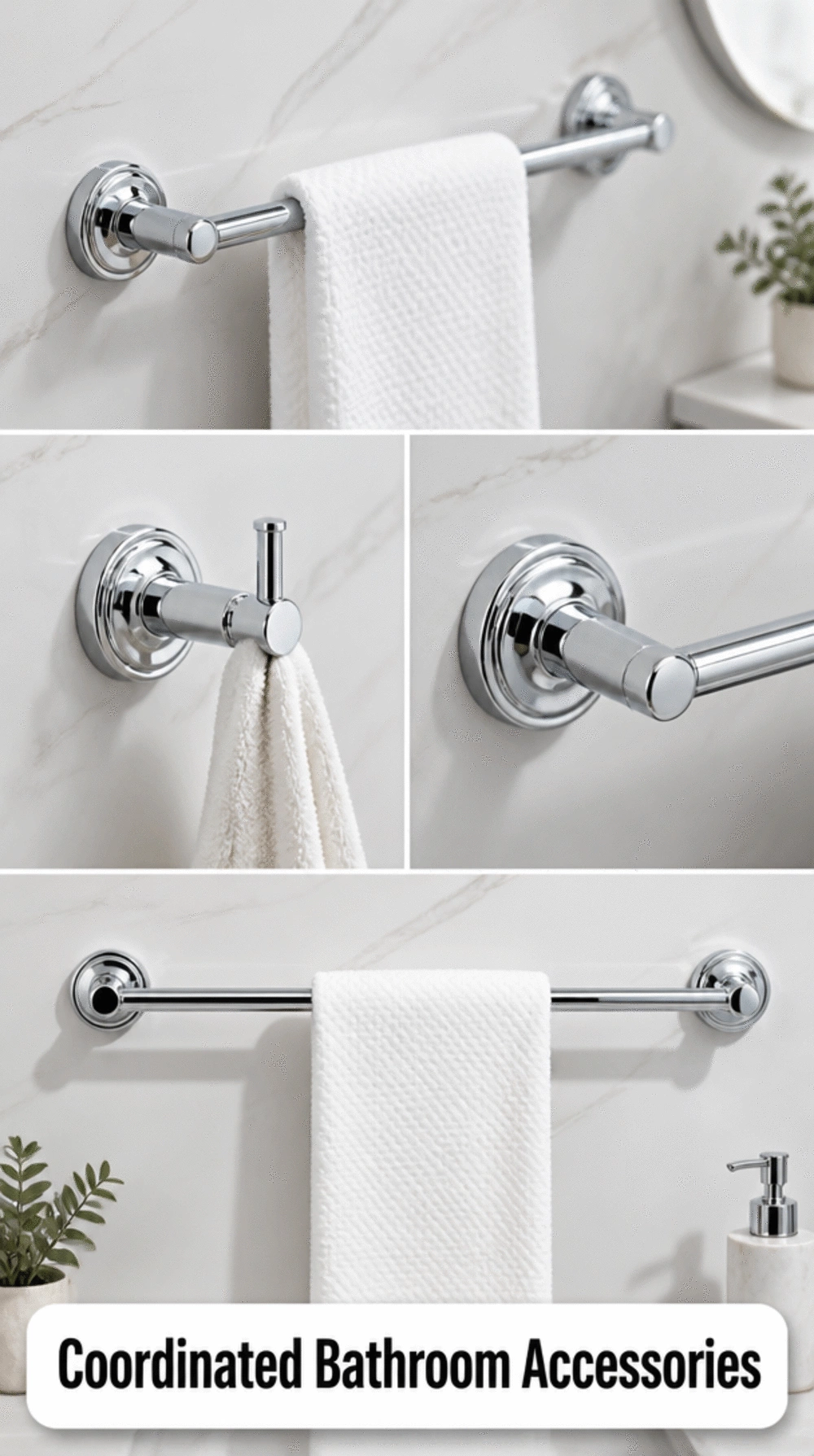 Bathroom Chrome Towel Bar with Matching Robe Hook for a Coordinated Wall