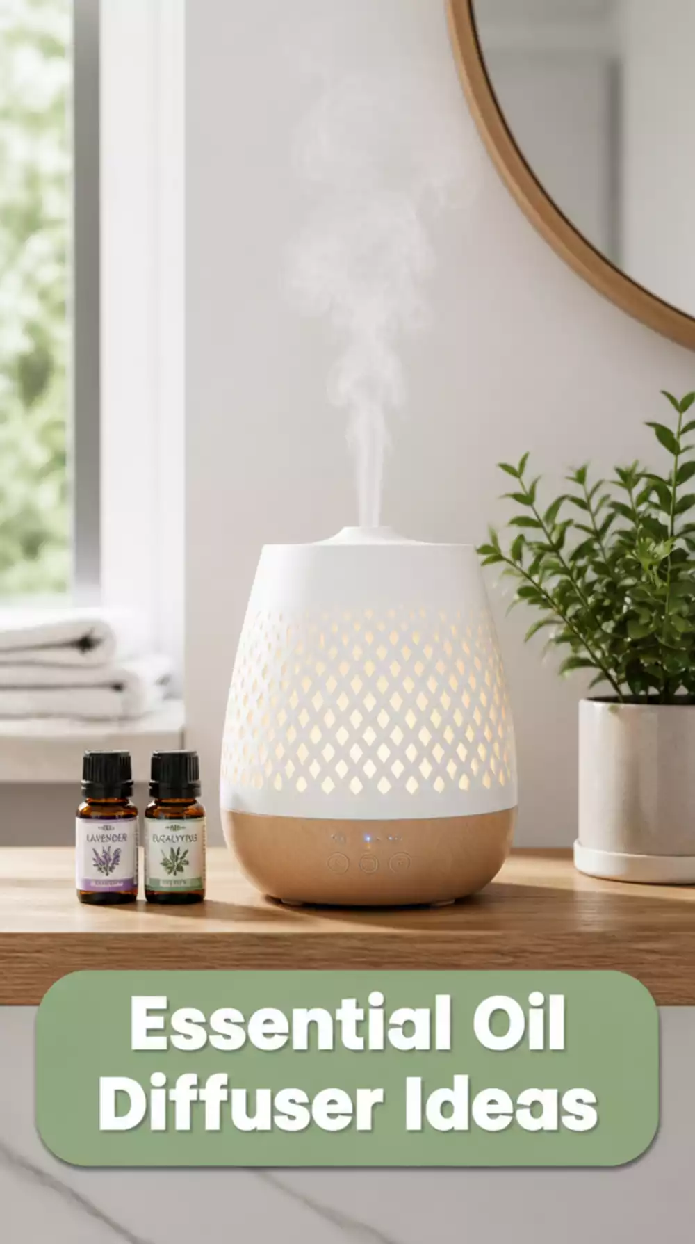 Bathroom Essential Oil Ultrasonic Diffuser in a Wood Grain Finish for a Shelf