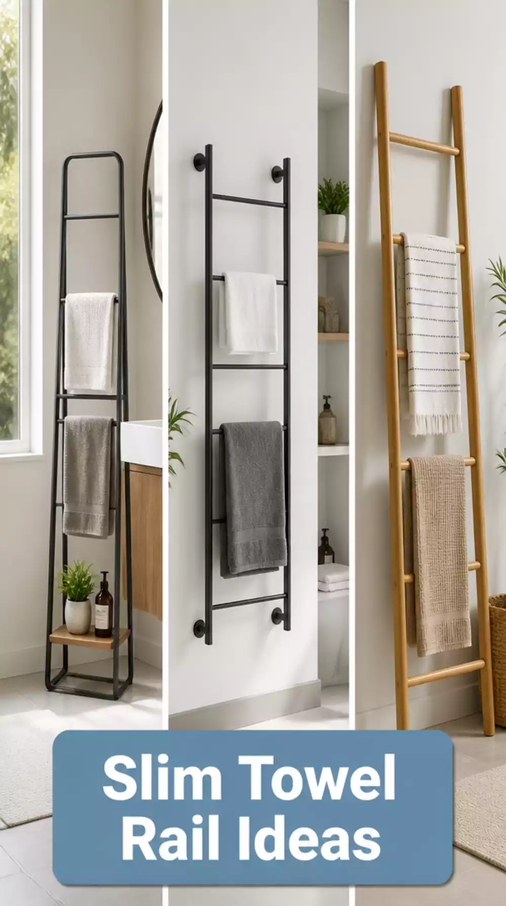 Studio Flat Bathroom Slim Ladder Towel Rail That Fits a 20cm Gap Between Walls