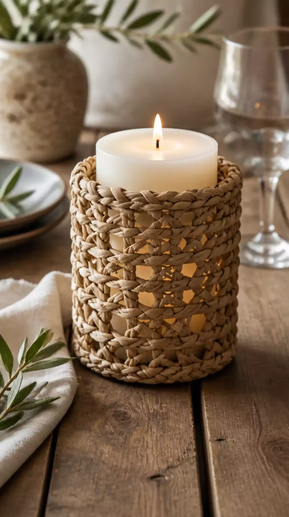 Bathroom Woven Napkin Ring Used as a Candle Ring That Costs Almost Nothing