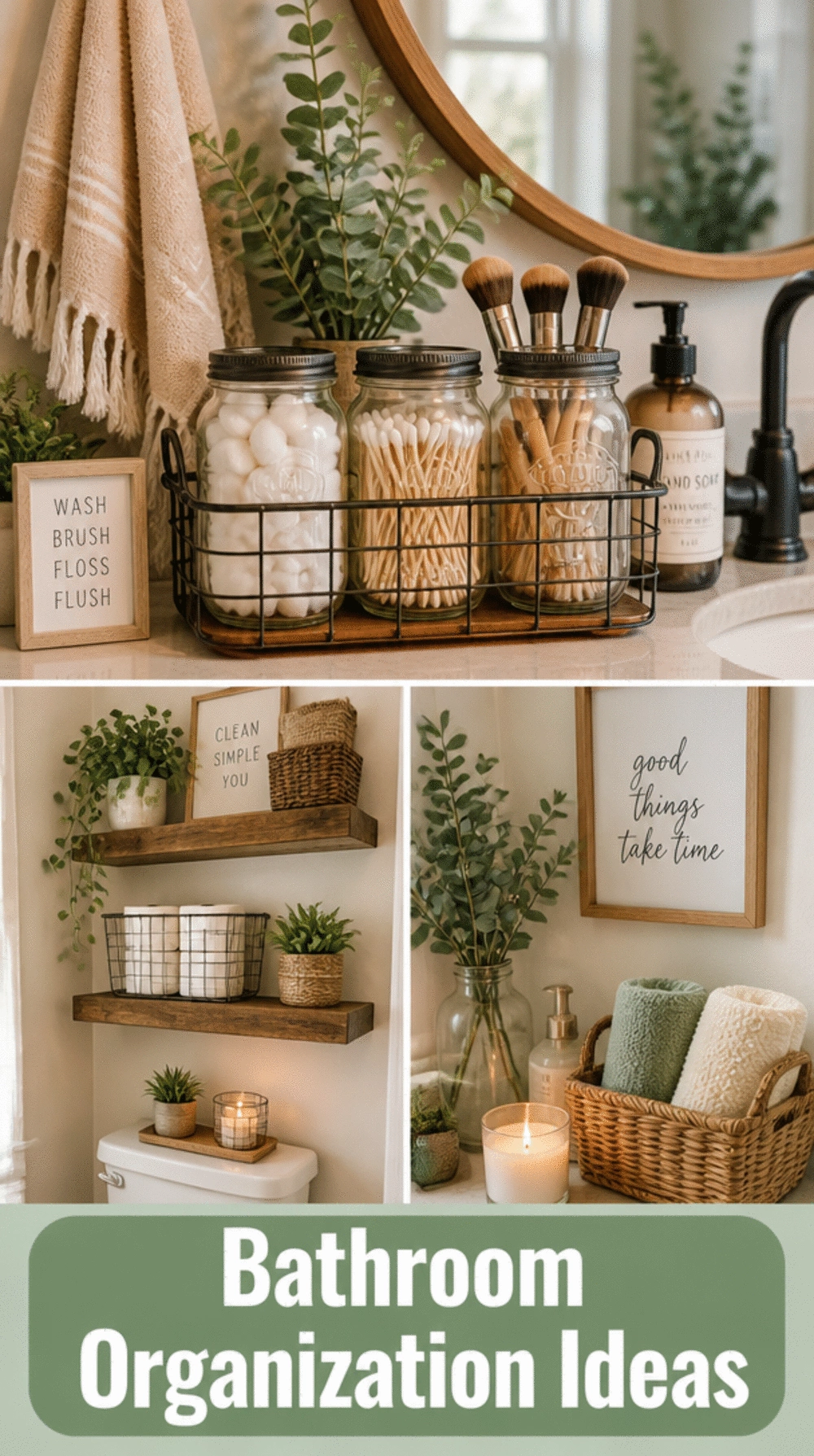Bathroom Mason Jar Organiser Set in a Wire Caddy for a Farmhouse Counter