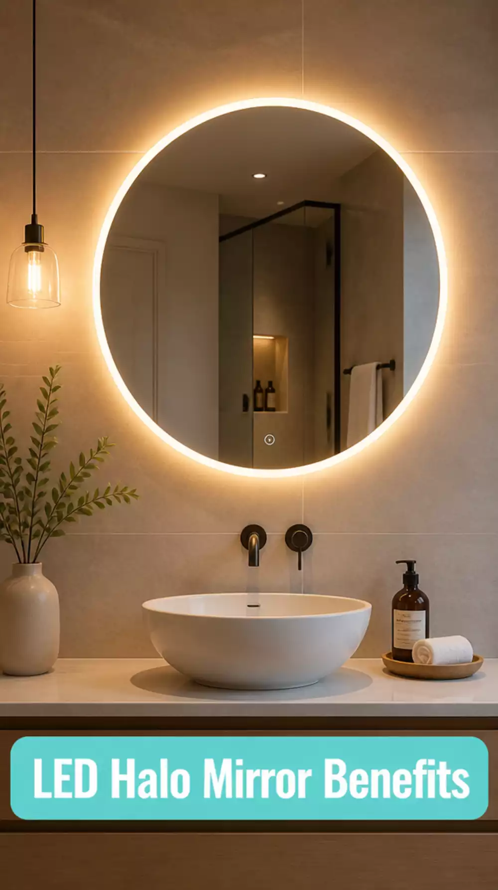 Bathroom Mirror with Built-In LED Halo That Flatters Every Skin Tone