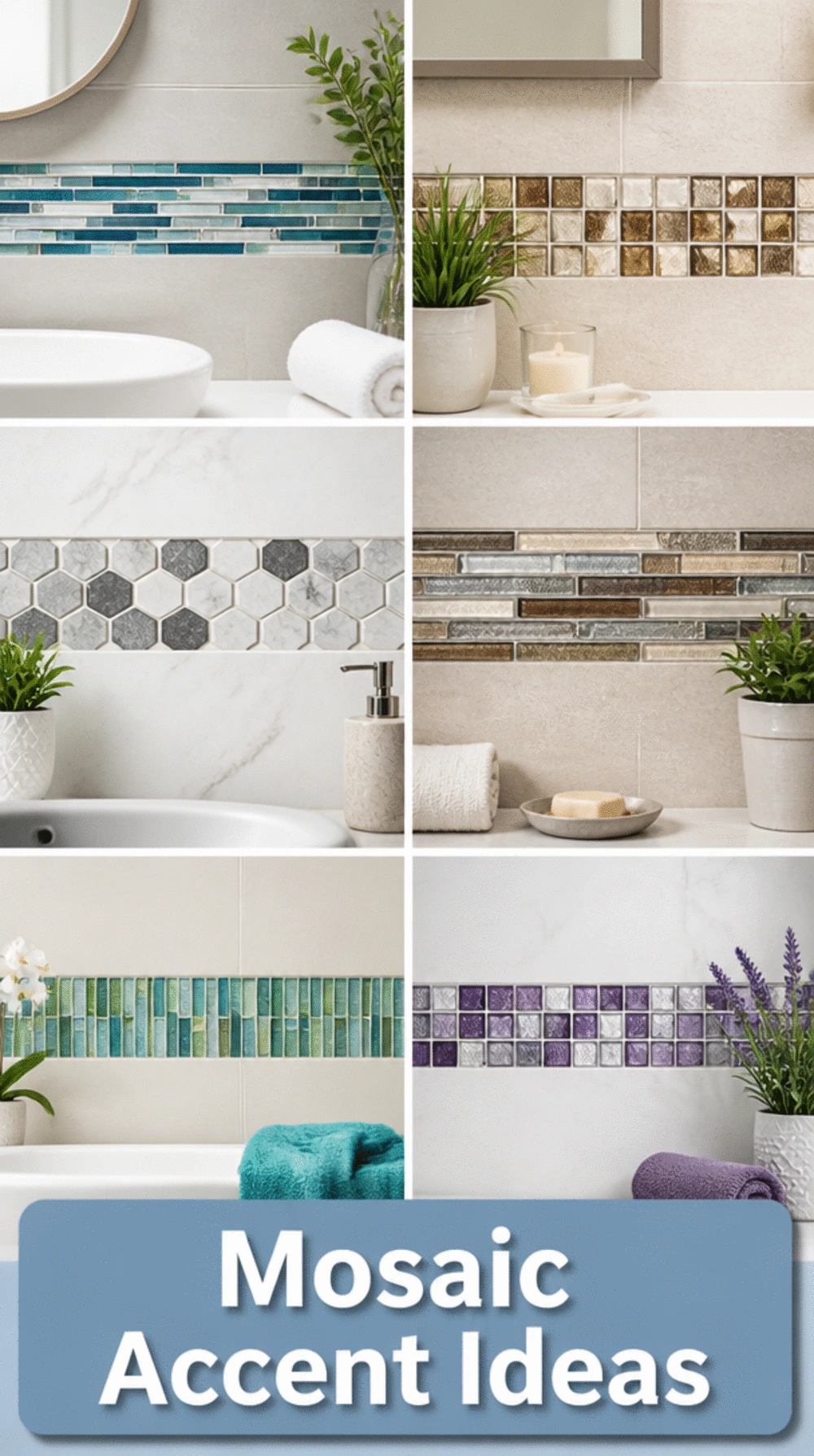 Bathroom Mosaic Accent Tile Strip That Breaks Up a Neutral Wall