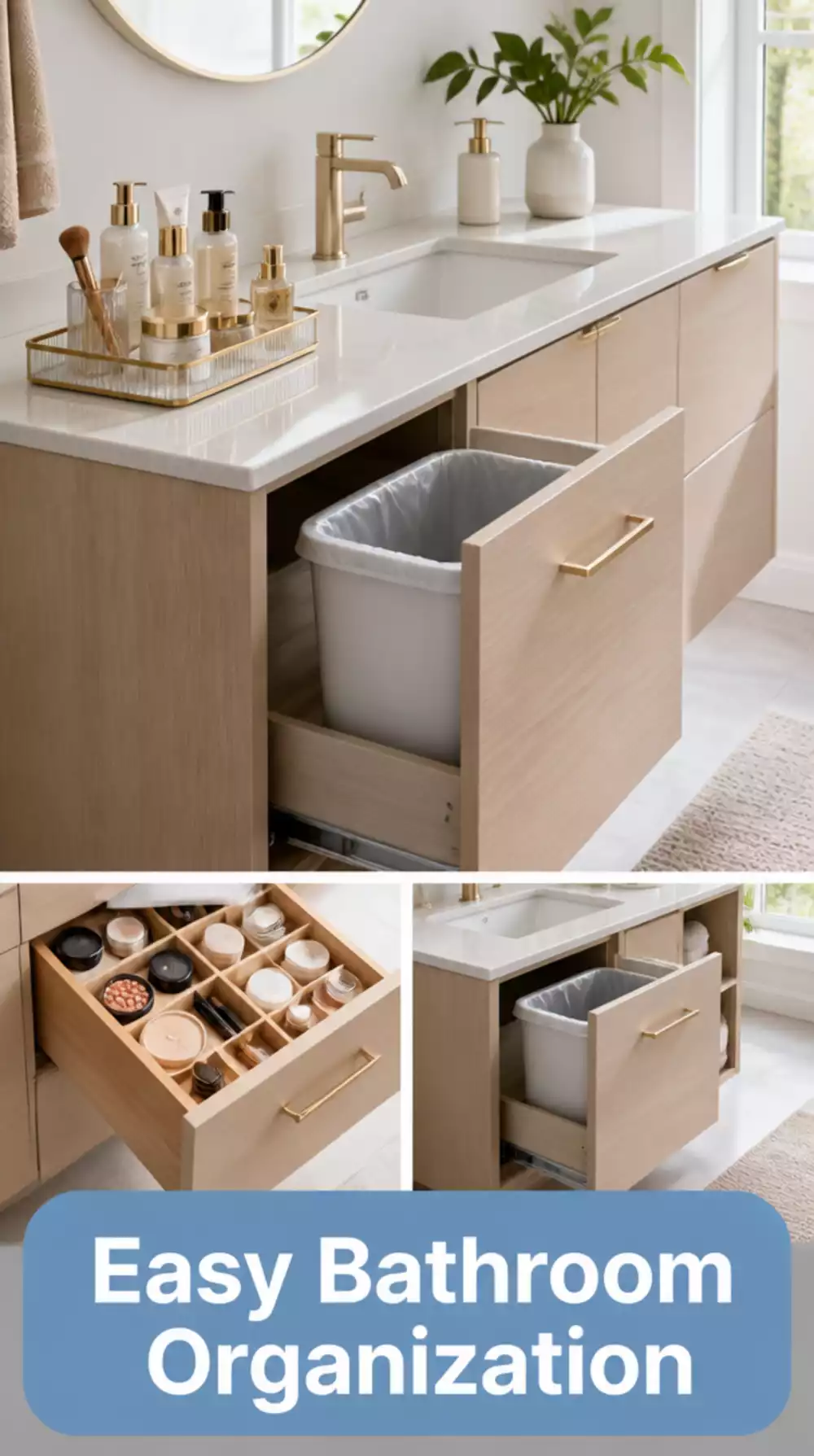 Bathroom Vanity with Integrated Bin Drawer That Keeps the Counter Clear Always