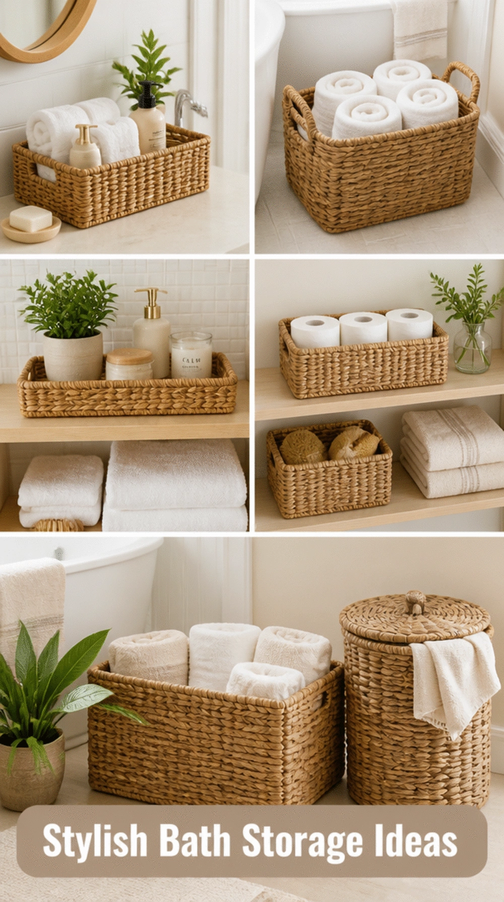 Bathroom Woven Rattan Storage Basket That Hides Spare Rolls Stylishly