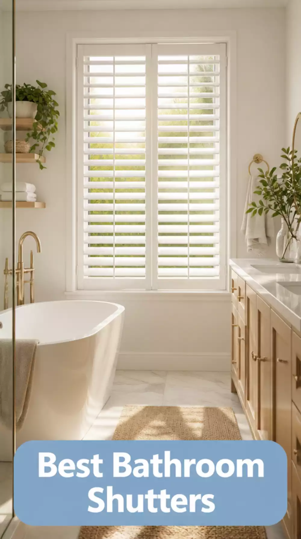 Bathroom Plantation Shutter in Warm White That Controls Light and Moisture Well