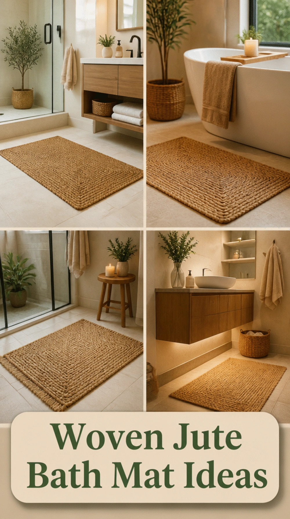 Bathroom Woven Jute Bath Mat That Adds Natural Texture to a Tiled Floor